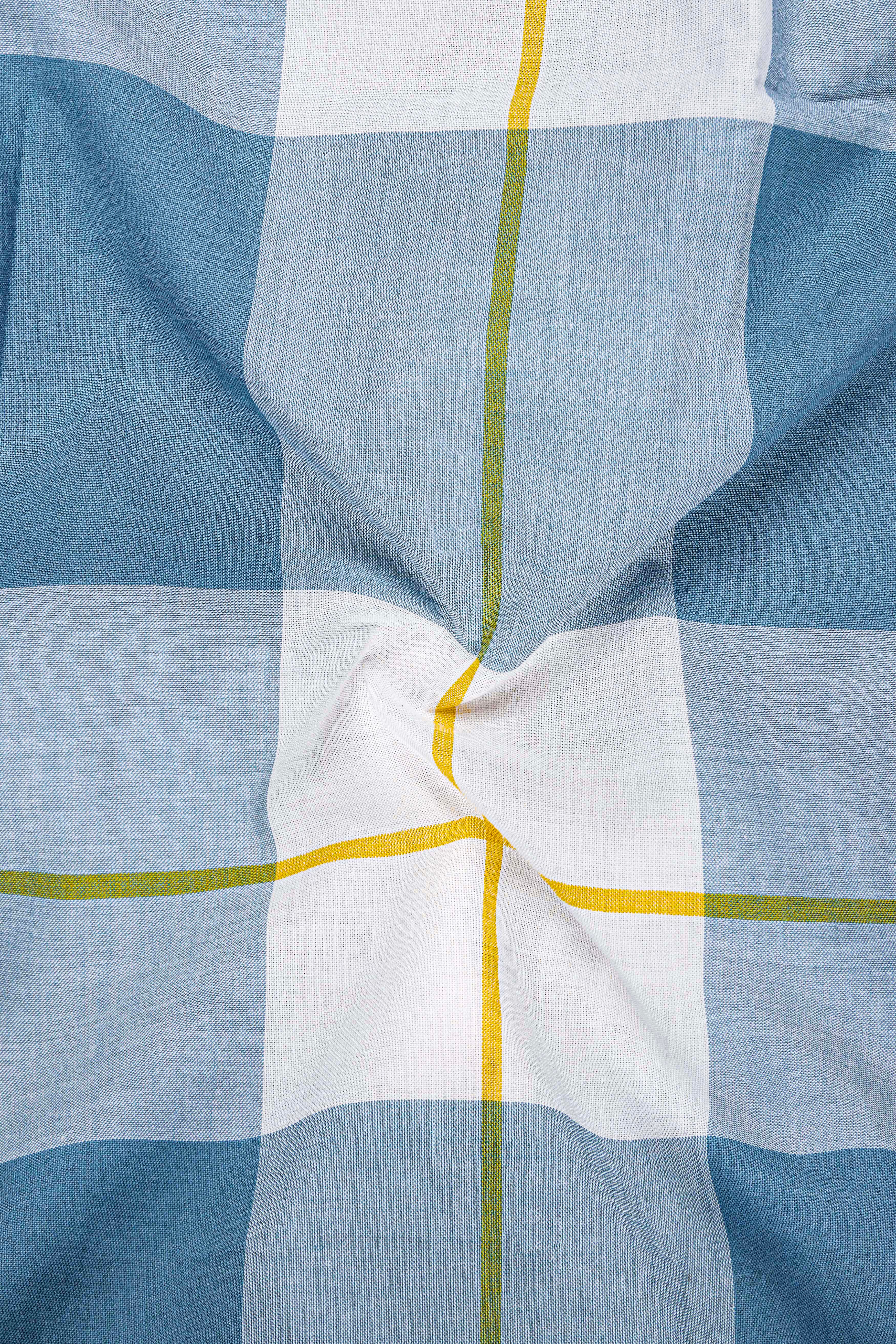 Metallic and Moonstone Blue Plaid Premium Cotton Shirt