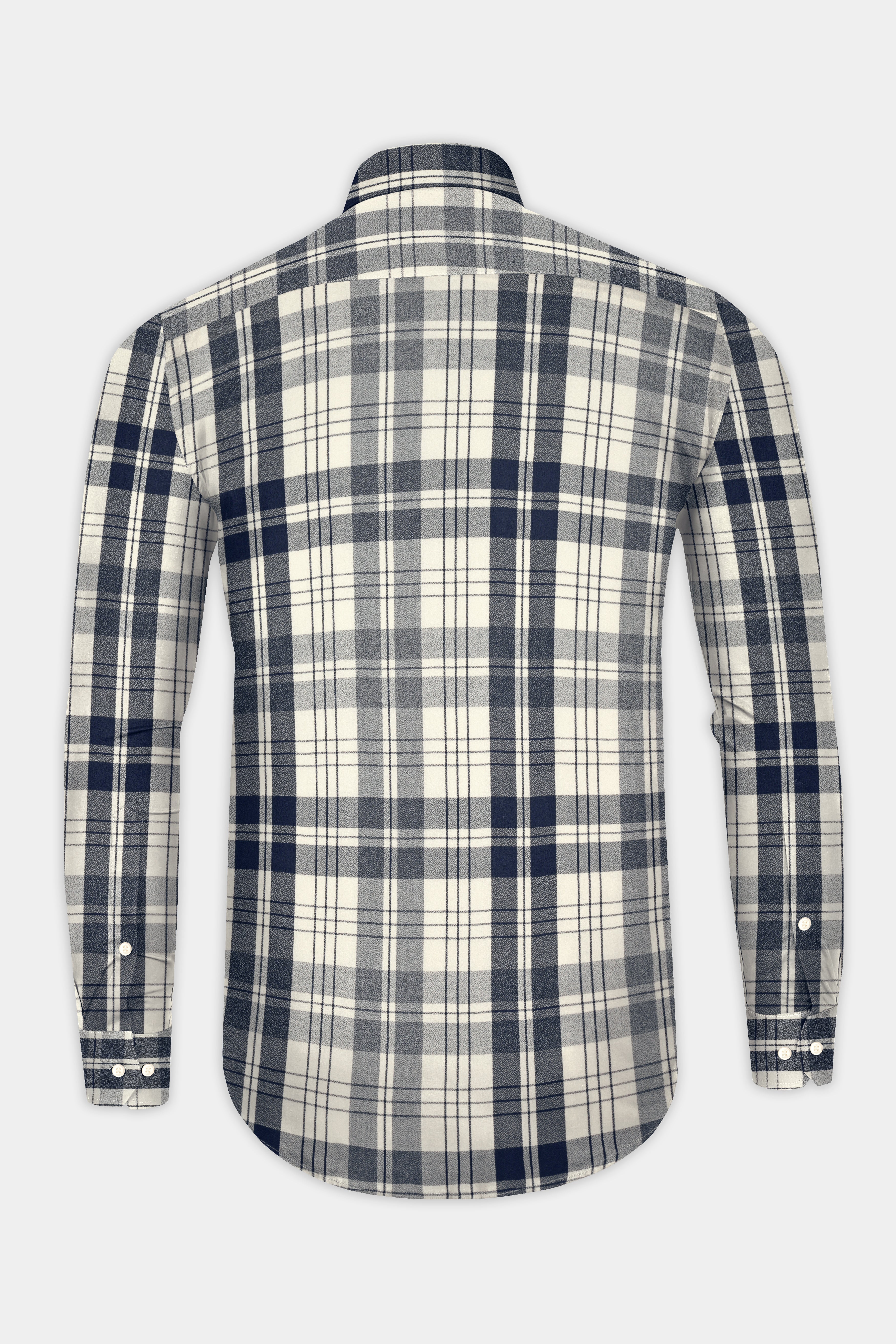 Off White and Haiti Blue Twill Plaid Premium Cotton Shirt