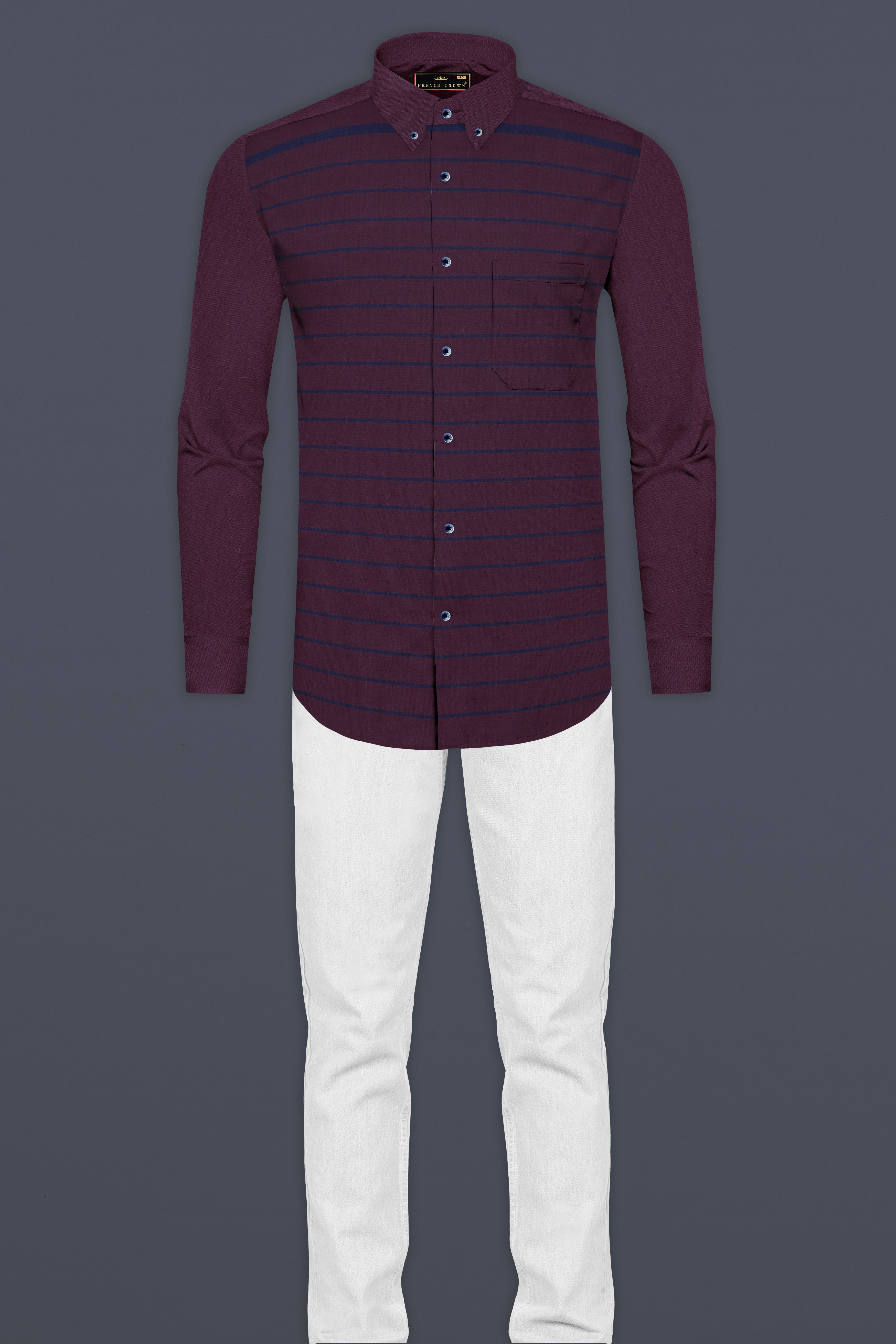 Wine Berry Striped Royal Oxford Shirt