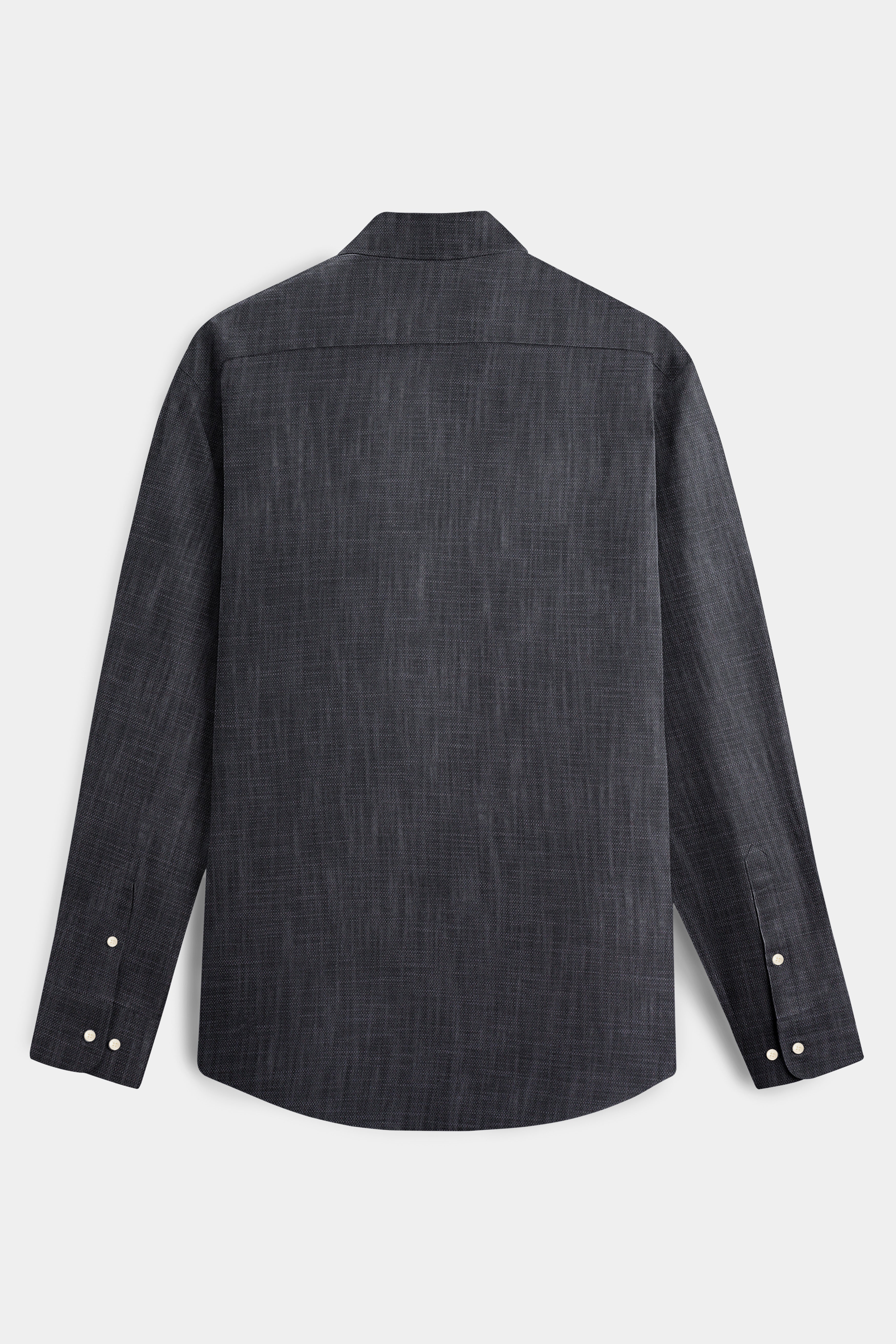 Half Thunder Gray and Half Plaid Dobby Textured Premium Giza Cotton Shirt