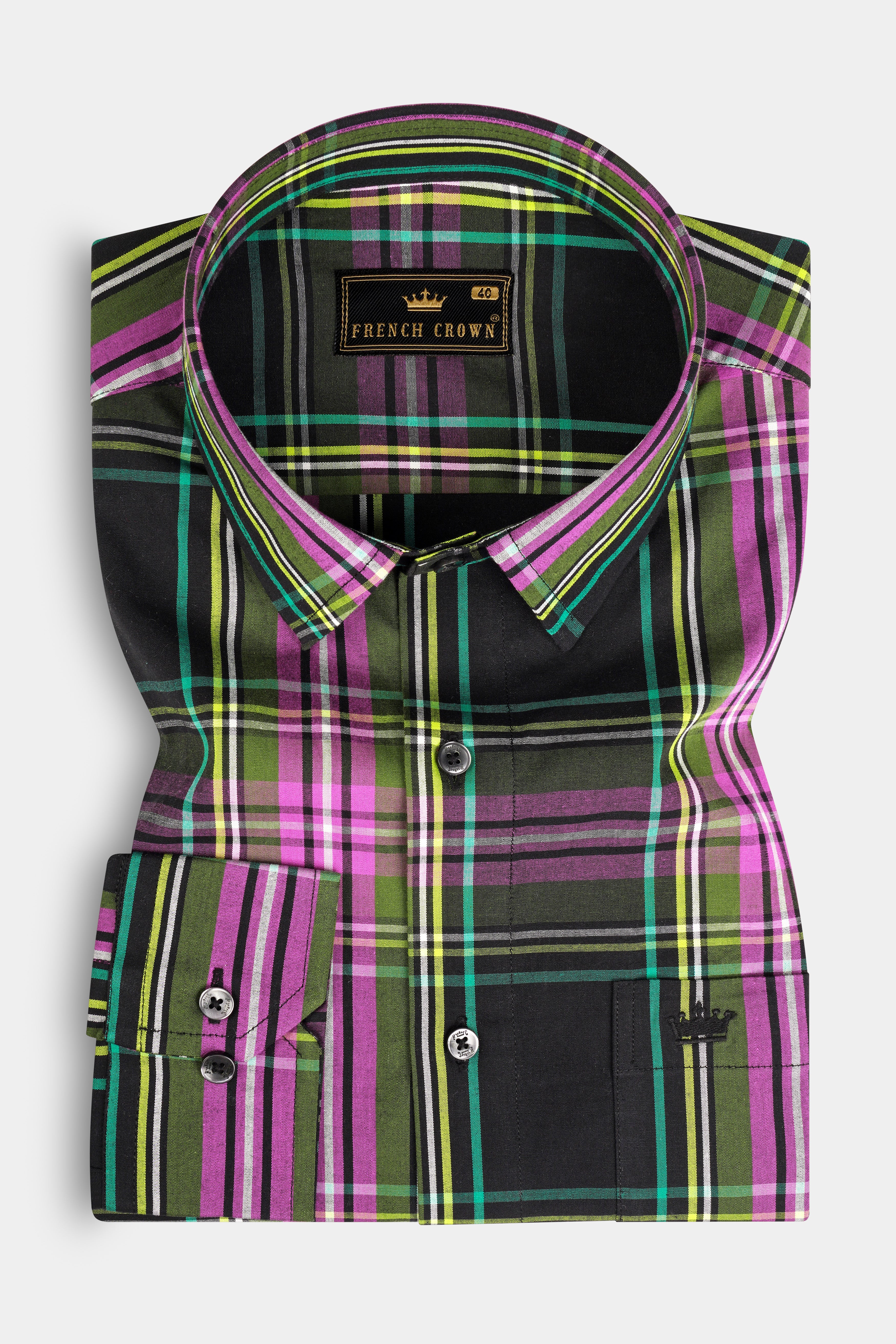 Jade Black with Hibiscus Pink Plaid Premium Cotton Shirt