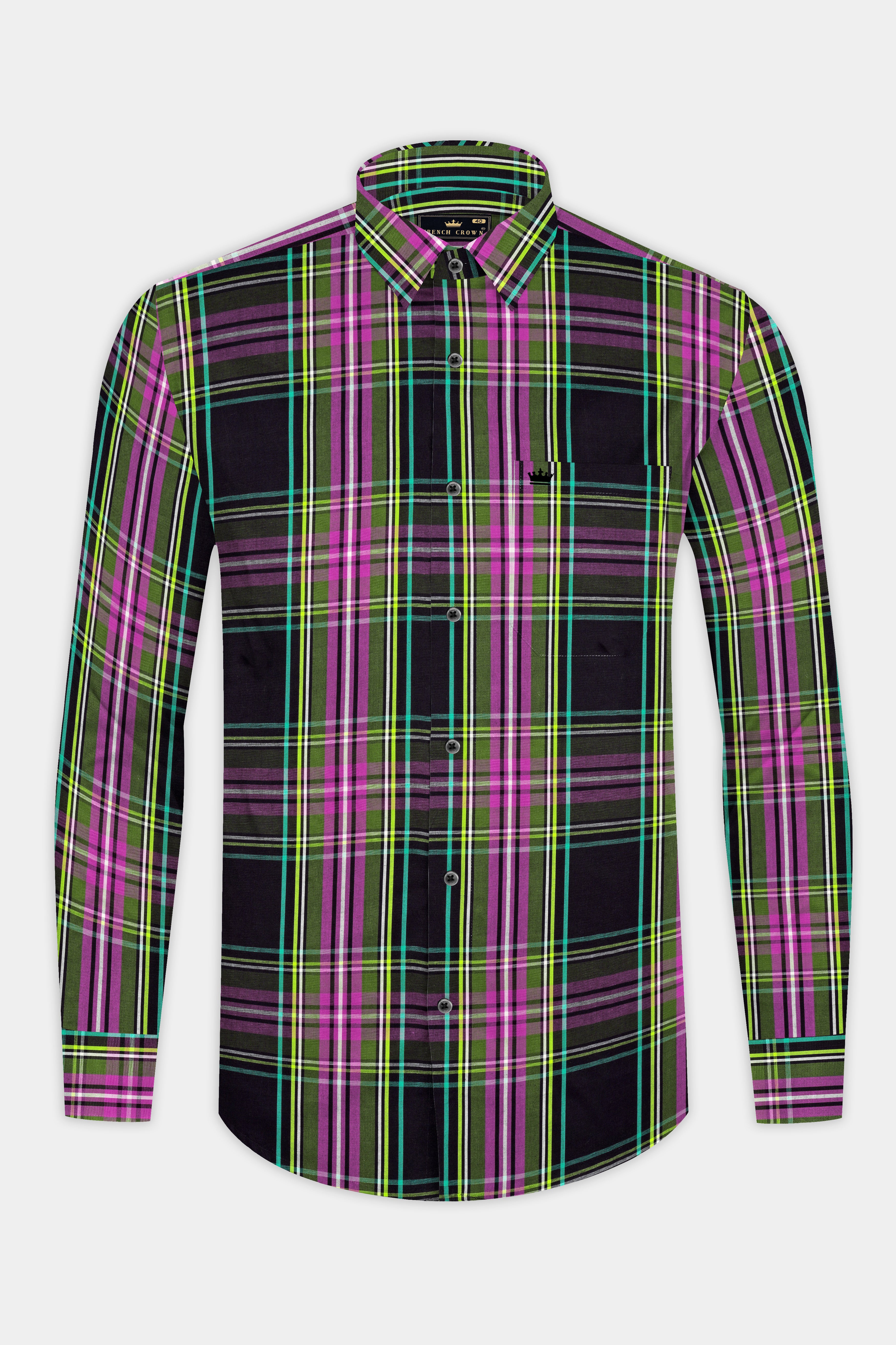 Jade Black with Hibiscus Pink Plaid Premium Cotton Shirt