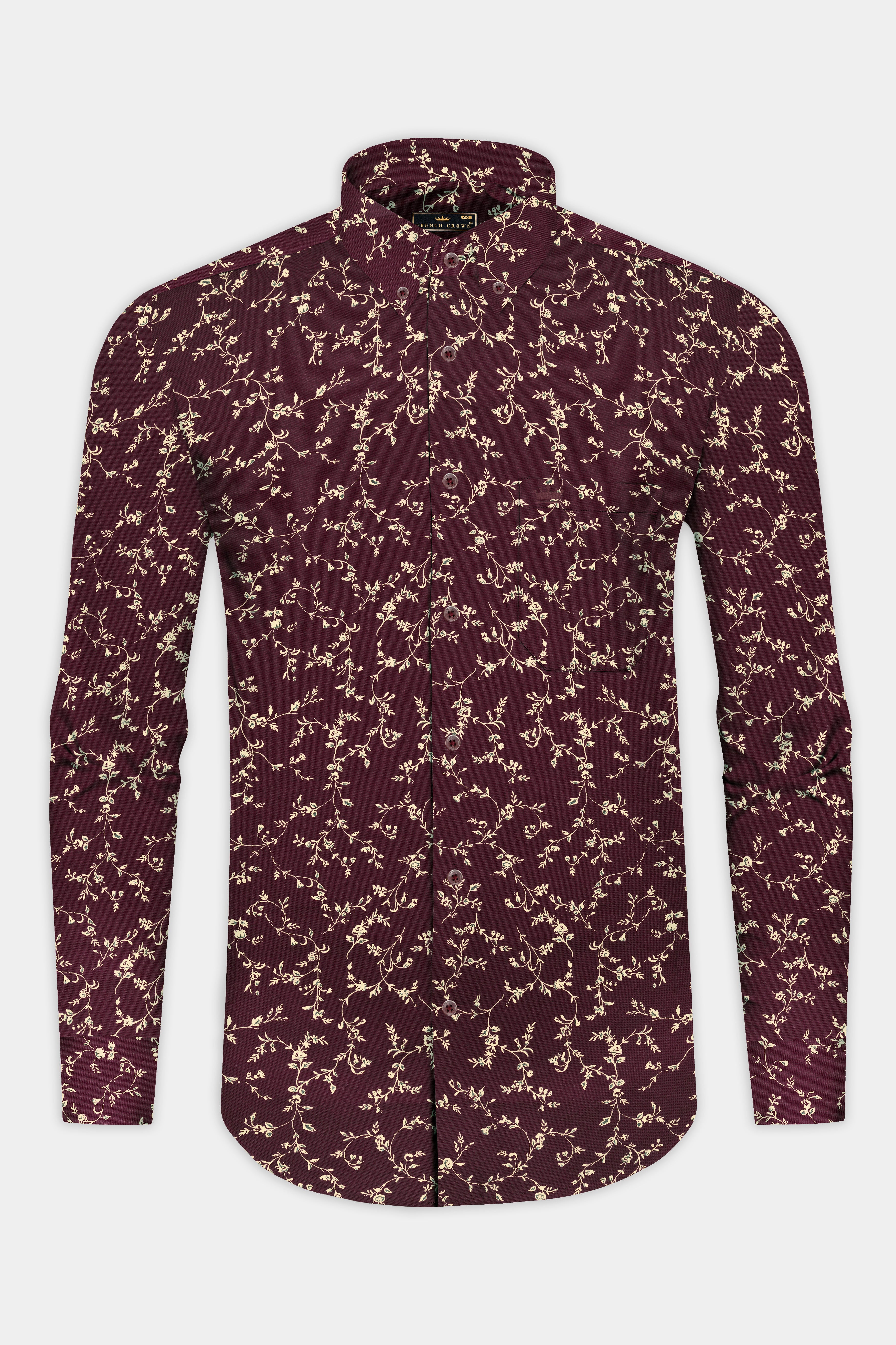 Wine Berry flowers Printed Royal Oxford Shirt