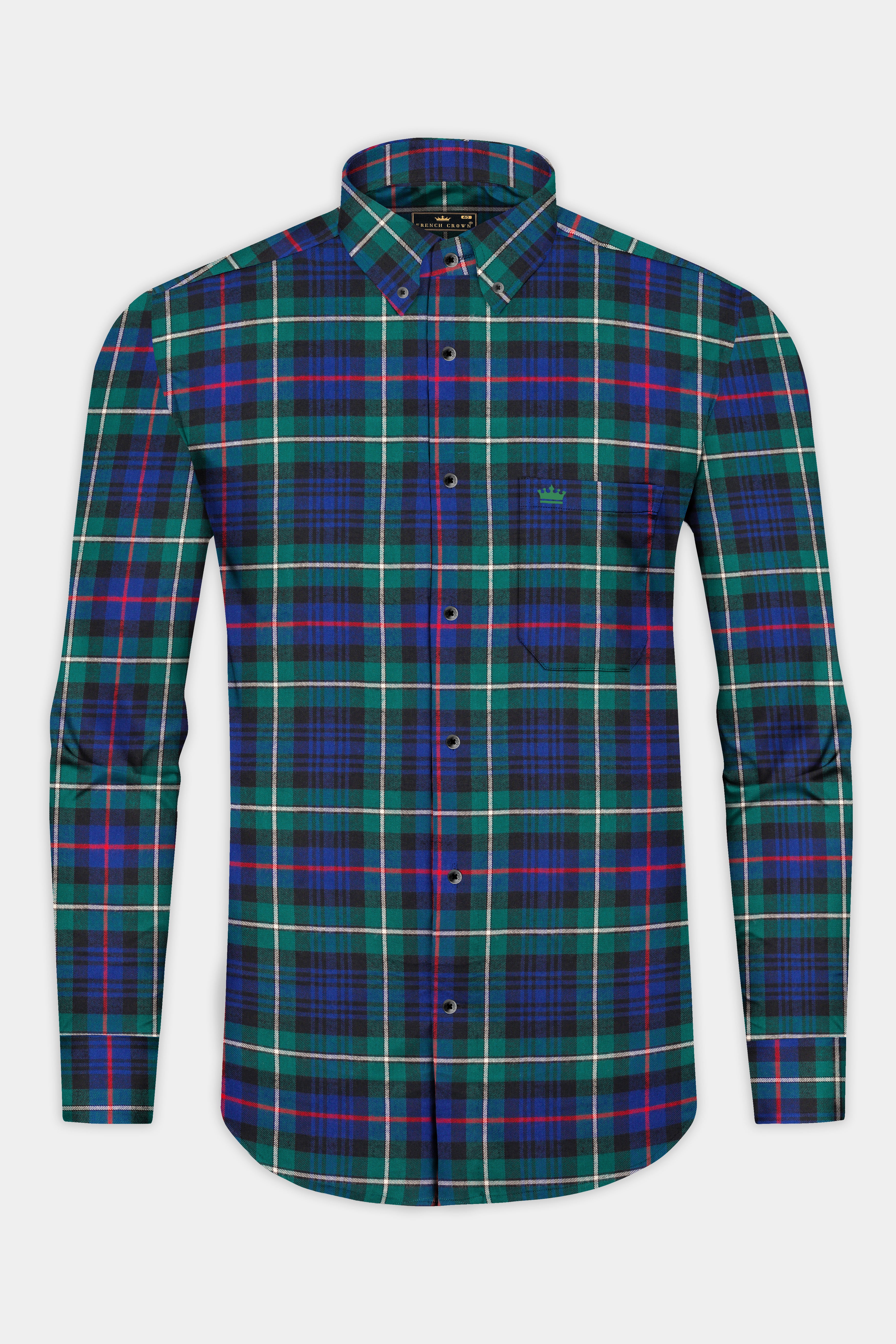 Eucalyptus Green with Chambray Blue Twill Plaid Premium Cotton Shirt