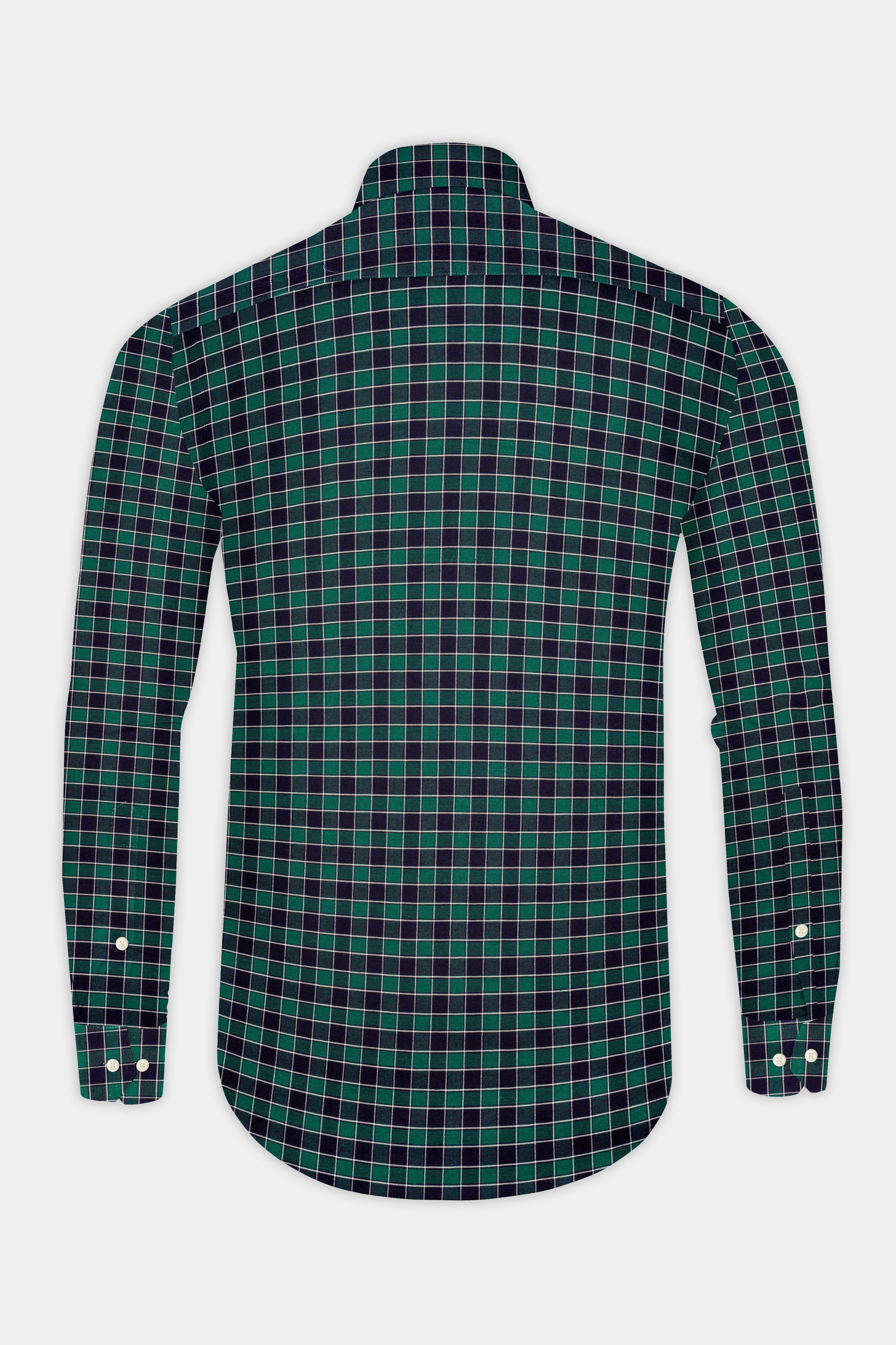 Causal Green and Martinique Blue Checkered Premium Cotton Shirt