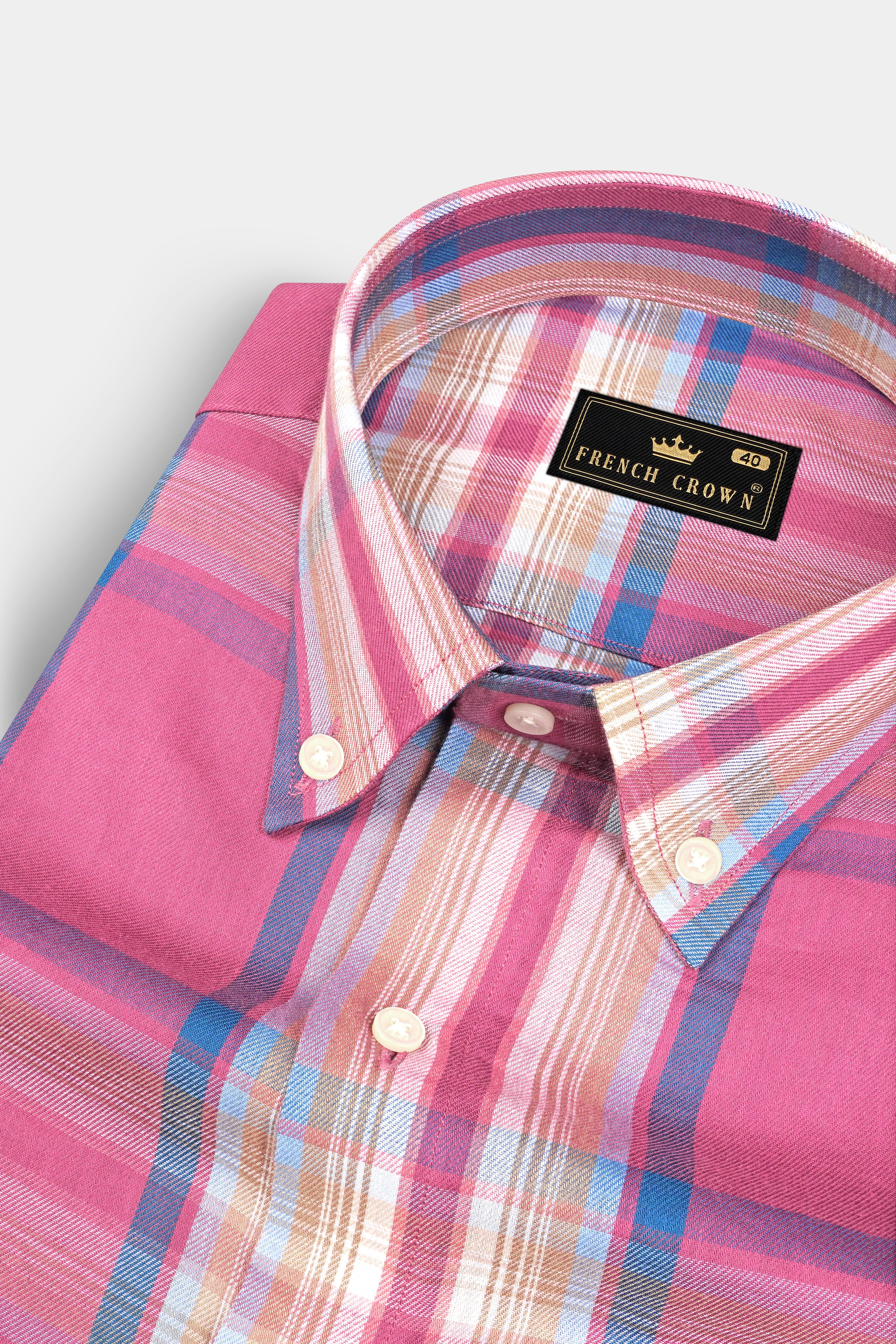 Tapestry Pink and Multicolored Twill Plaid Premium Cotton Shirt