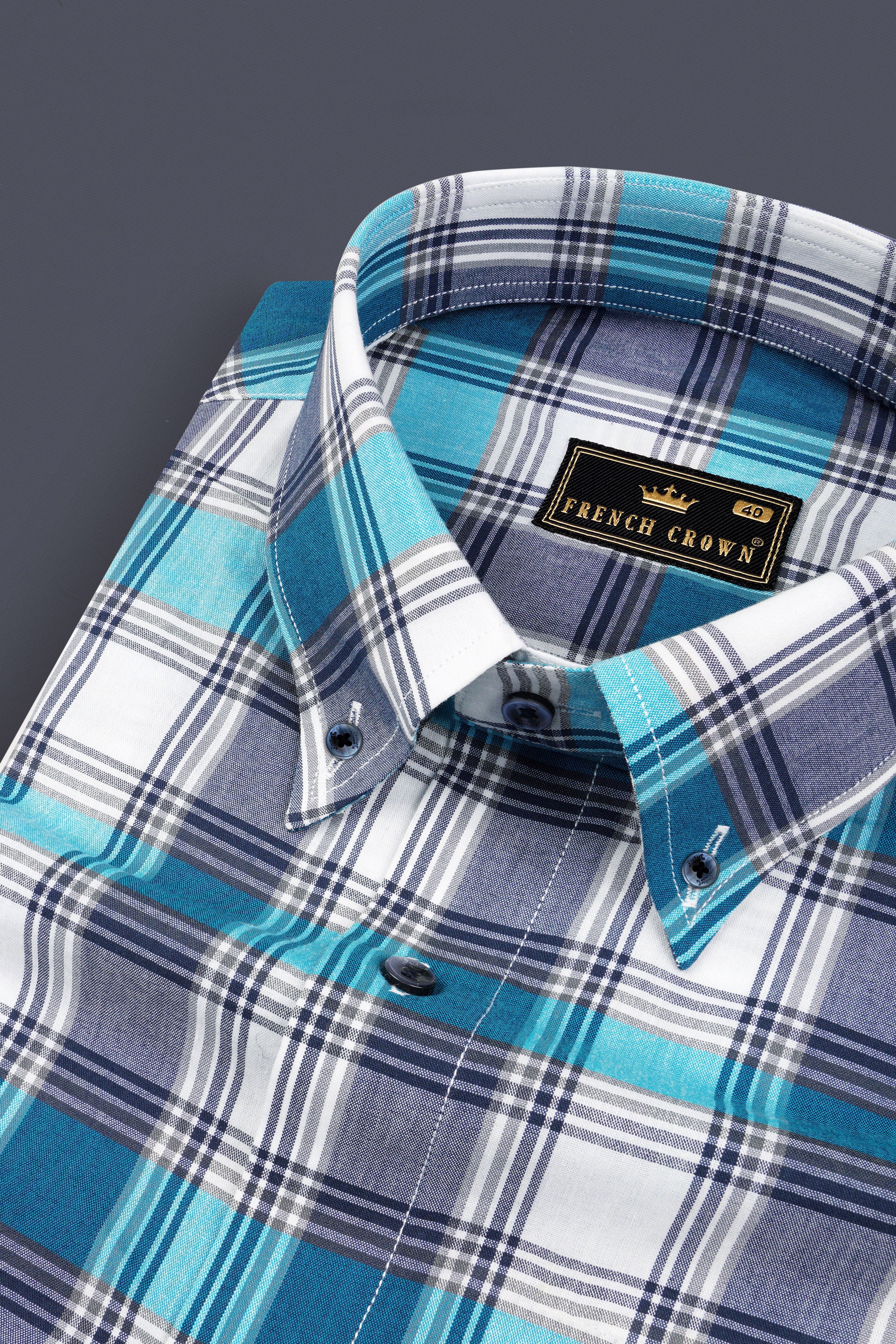 Bright White with Orient and Cloud Burst Blue Plaid Premium Cotton Shirt