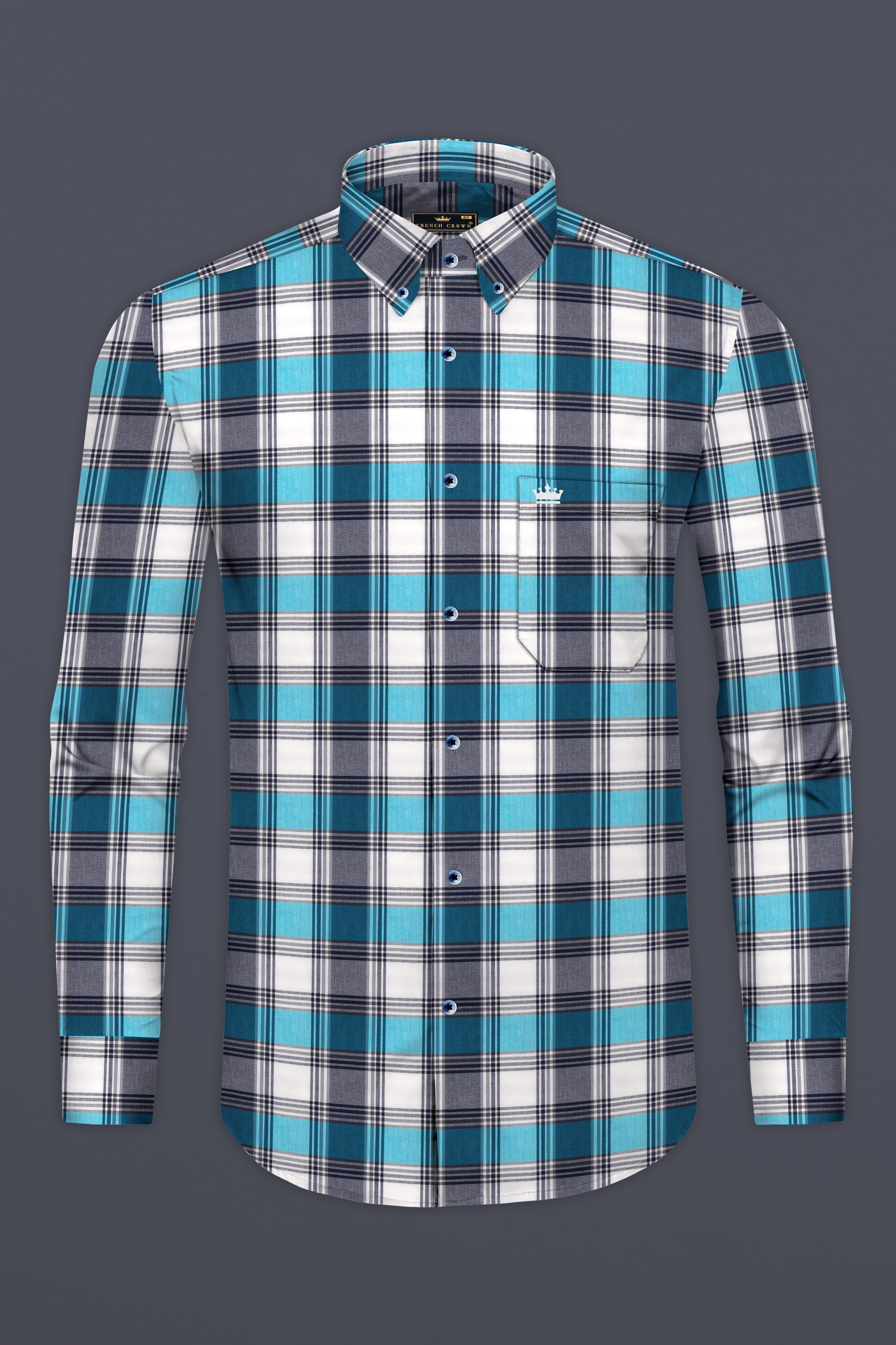 Bright White with Orient and Cloud Burst Blue Plaid Premium Cotton Shirt