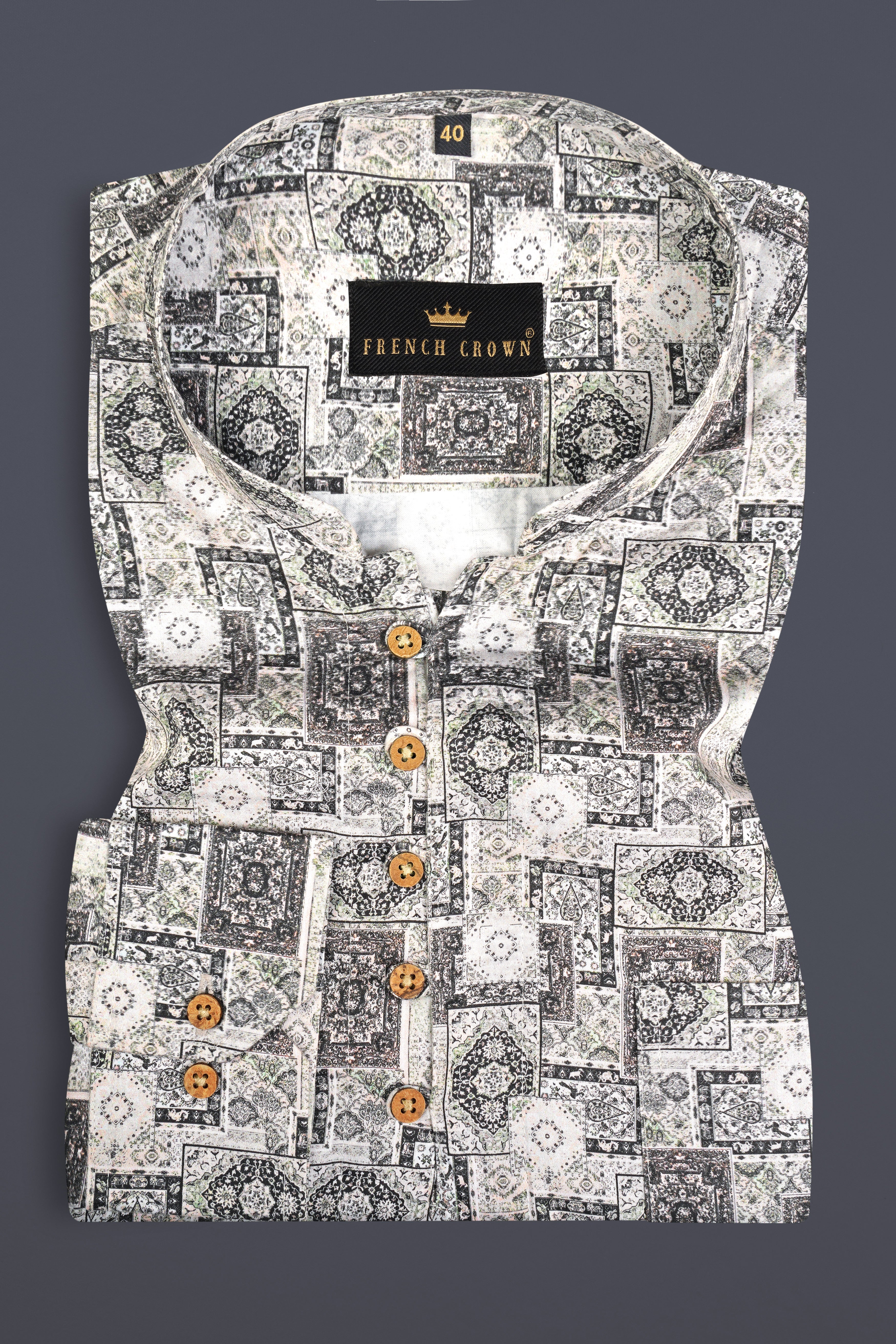 Gainboro Gray Ancient Printed Super Soft Premium Cotton Designer Kurta Shirt