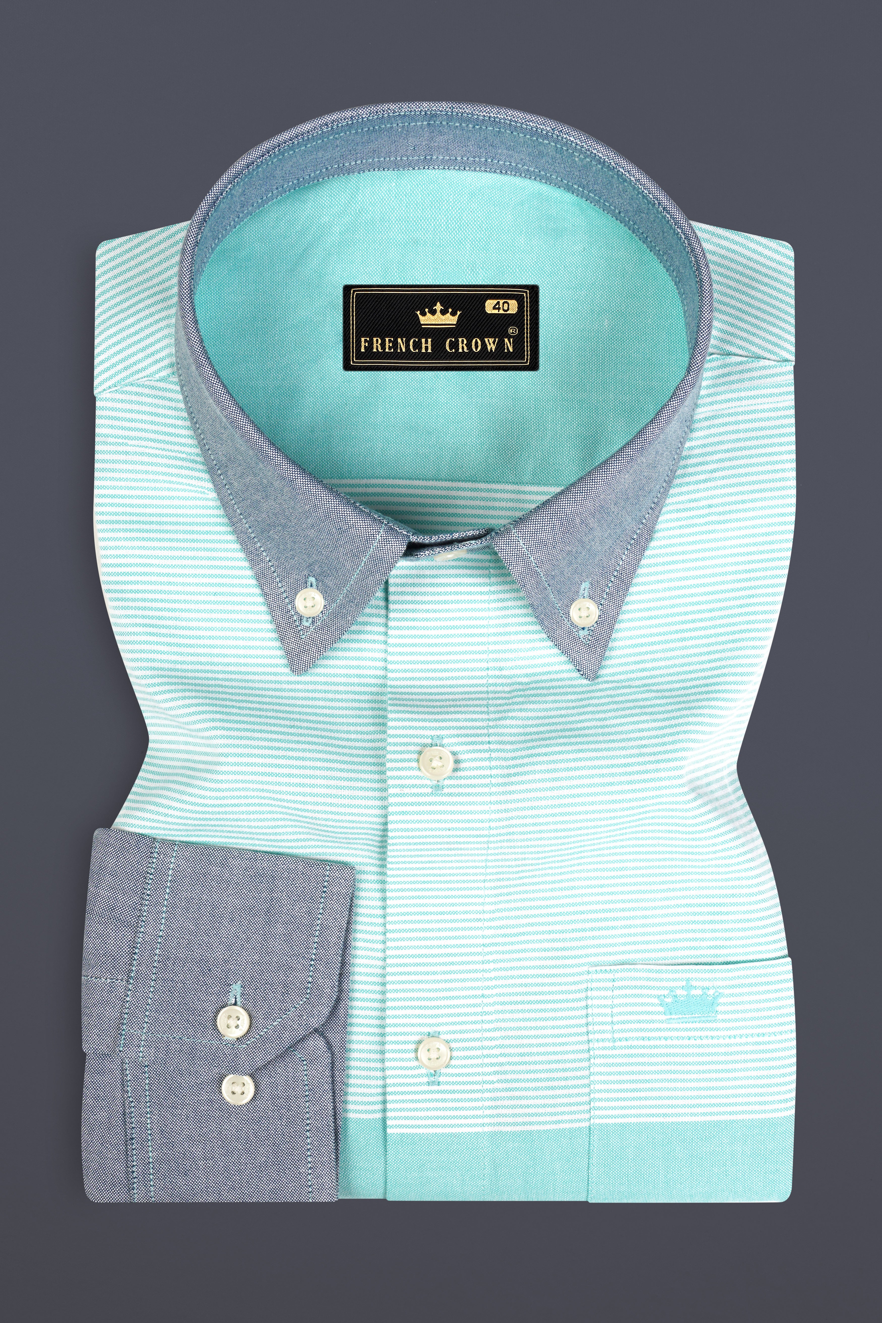 Aquamarine Blue with Gray and White Royal Oxford Shirt