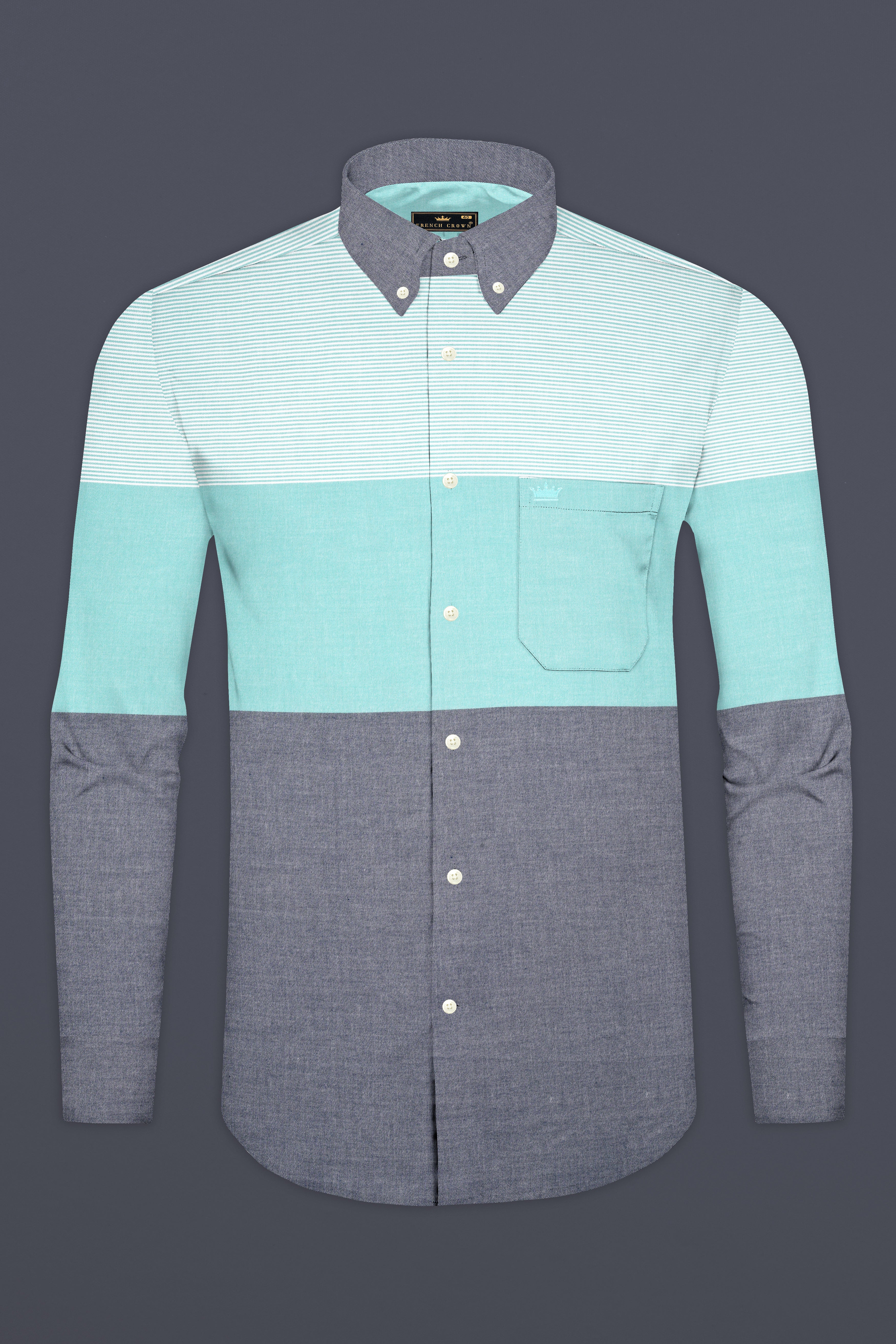 Aquamarine Blue with Gray and White Royal Oxford Shirt