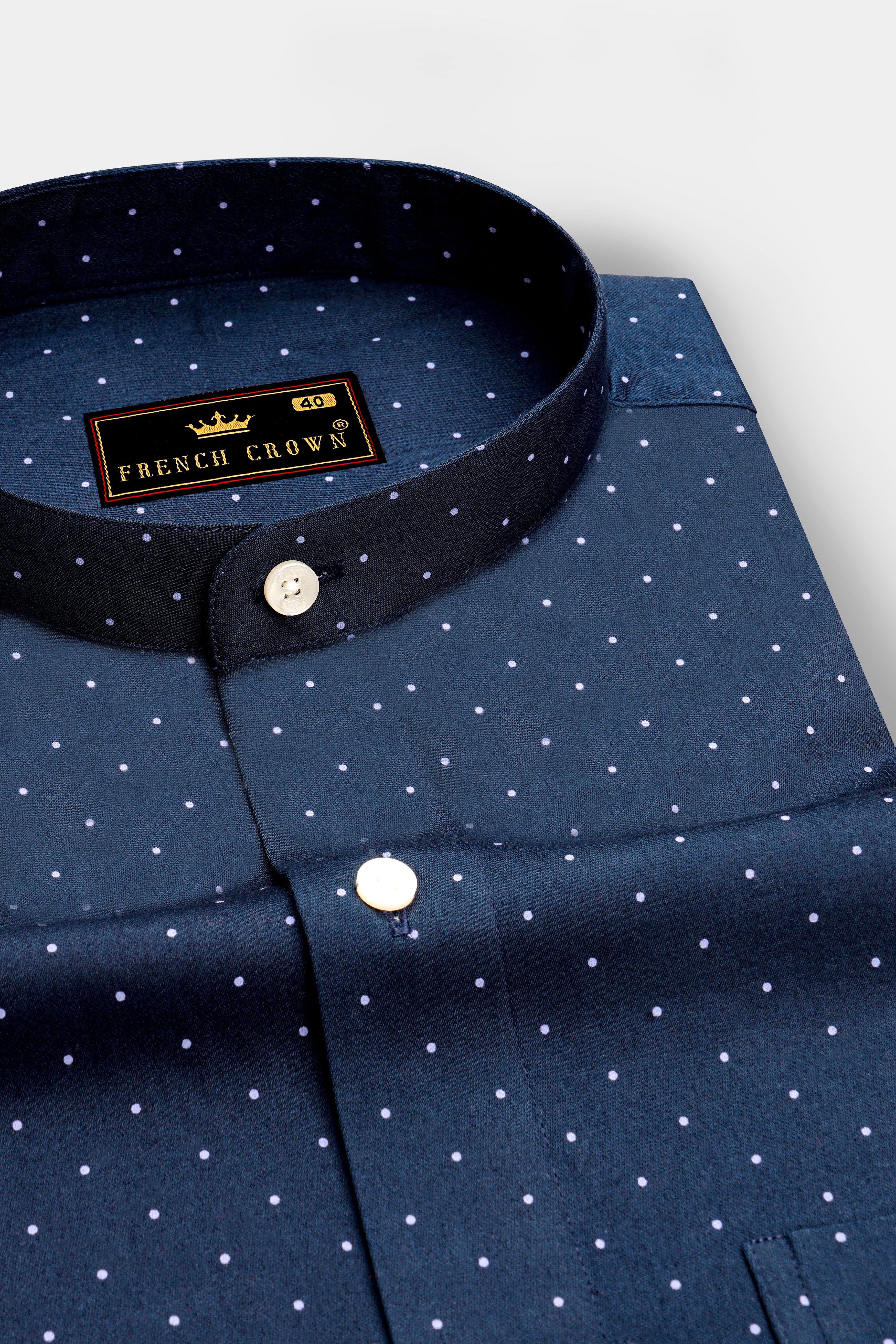 Ebony Clay Blue Polka Dots Printed Super Soft Premium Cotton Shirt