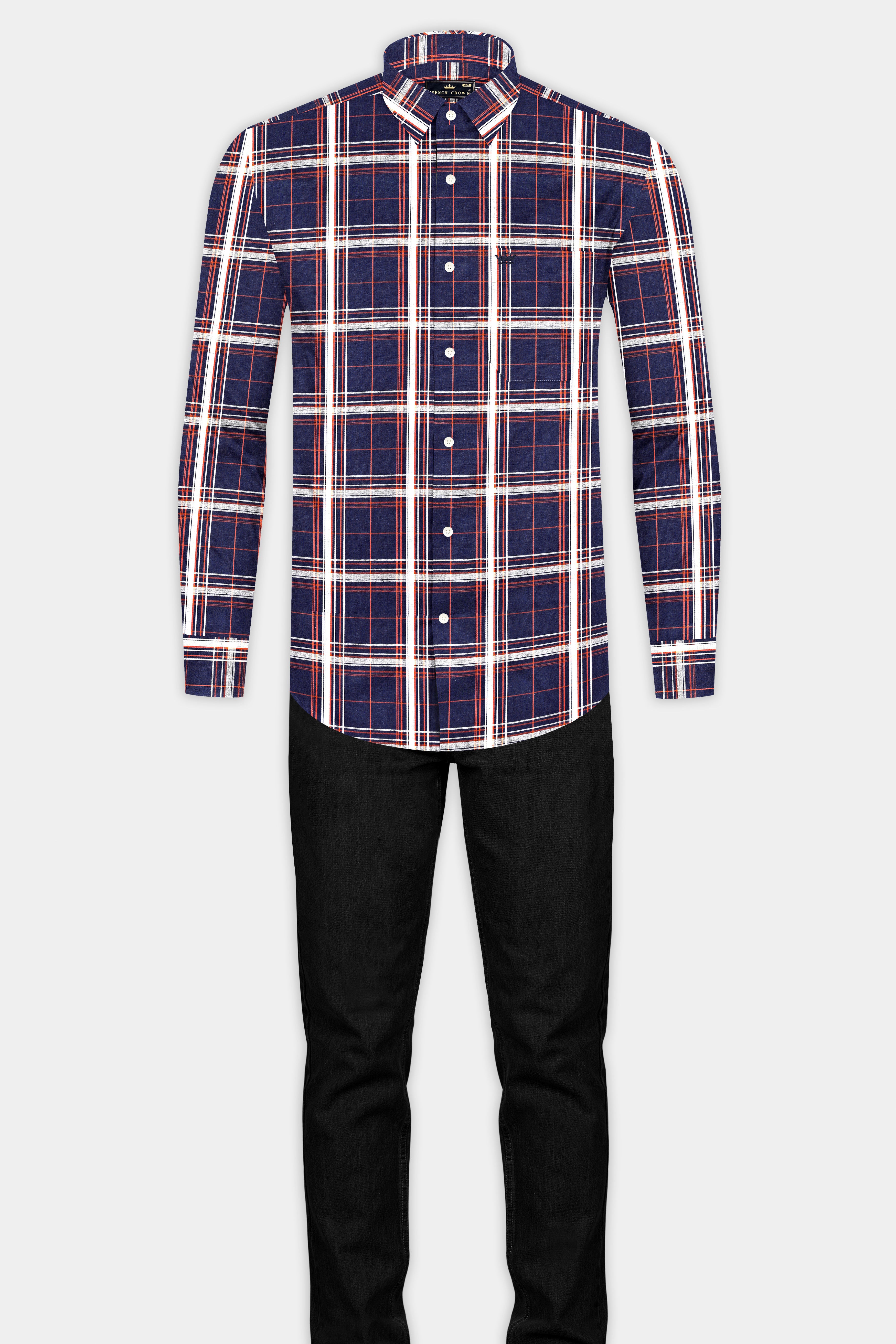 Ebony Blue Plaid Premium Cotton Shirt