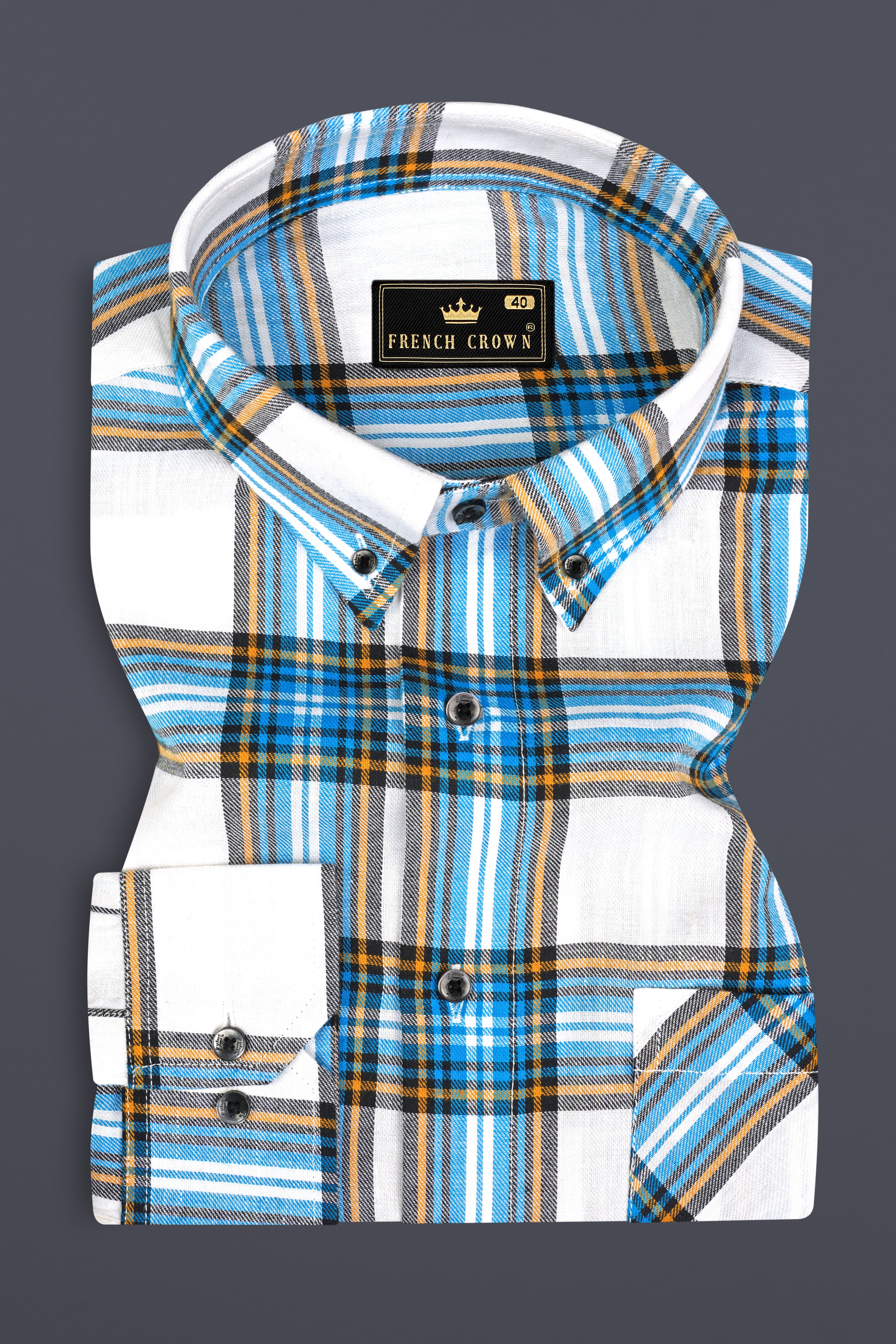 Bright White and Celestial Blue Twill Plaid Premium Cotton Shirt