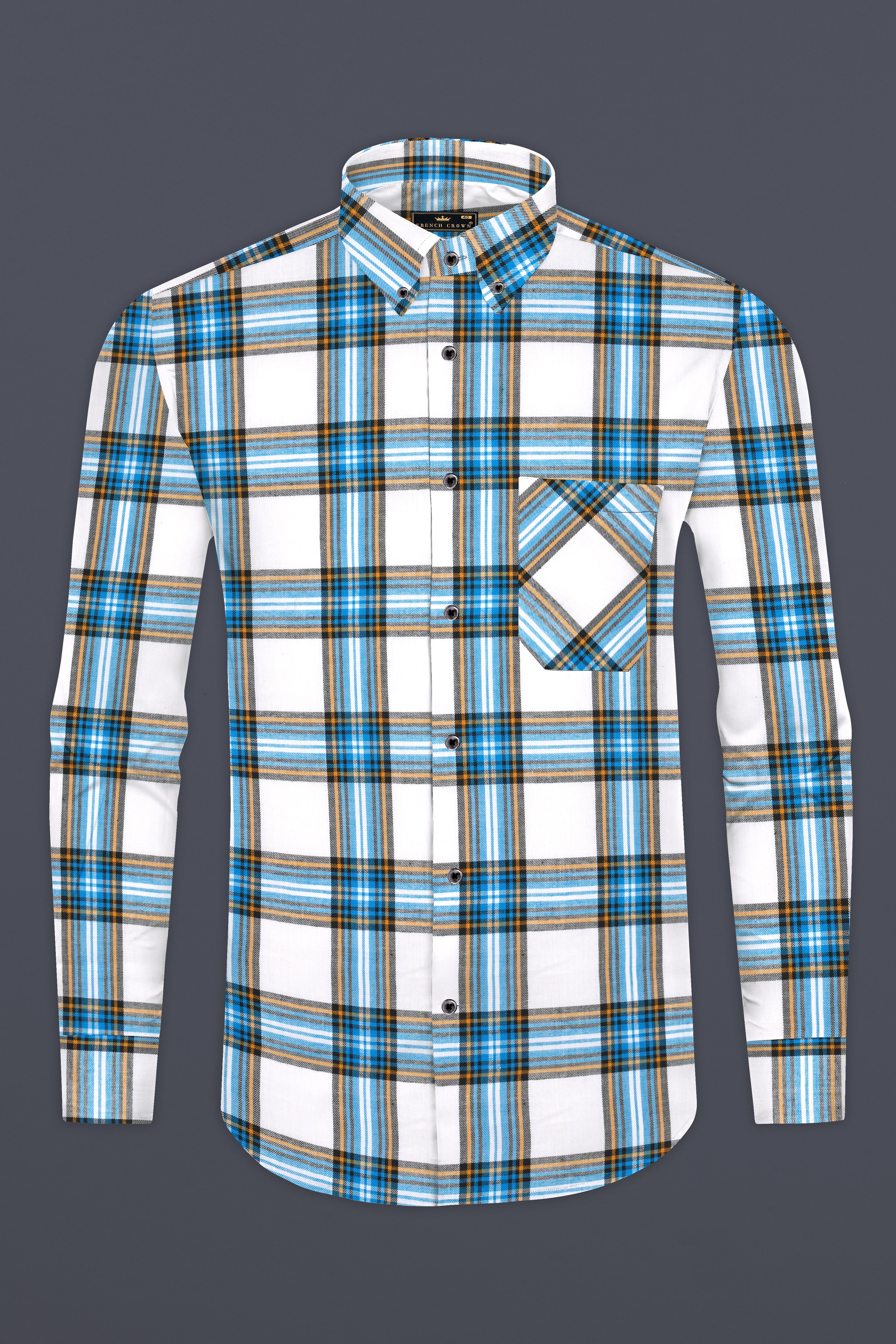 Bright White and Celestial Blue Twill Plaid Premium Cotton Shirt