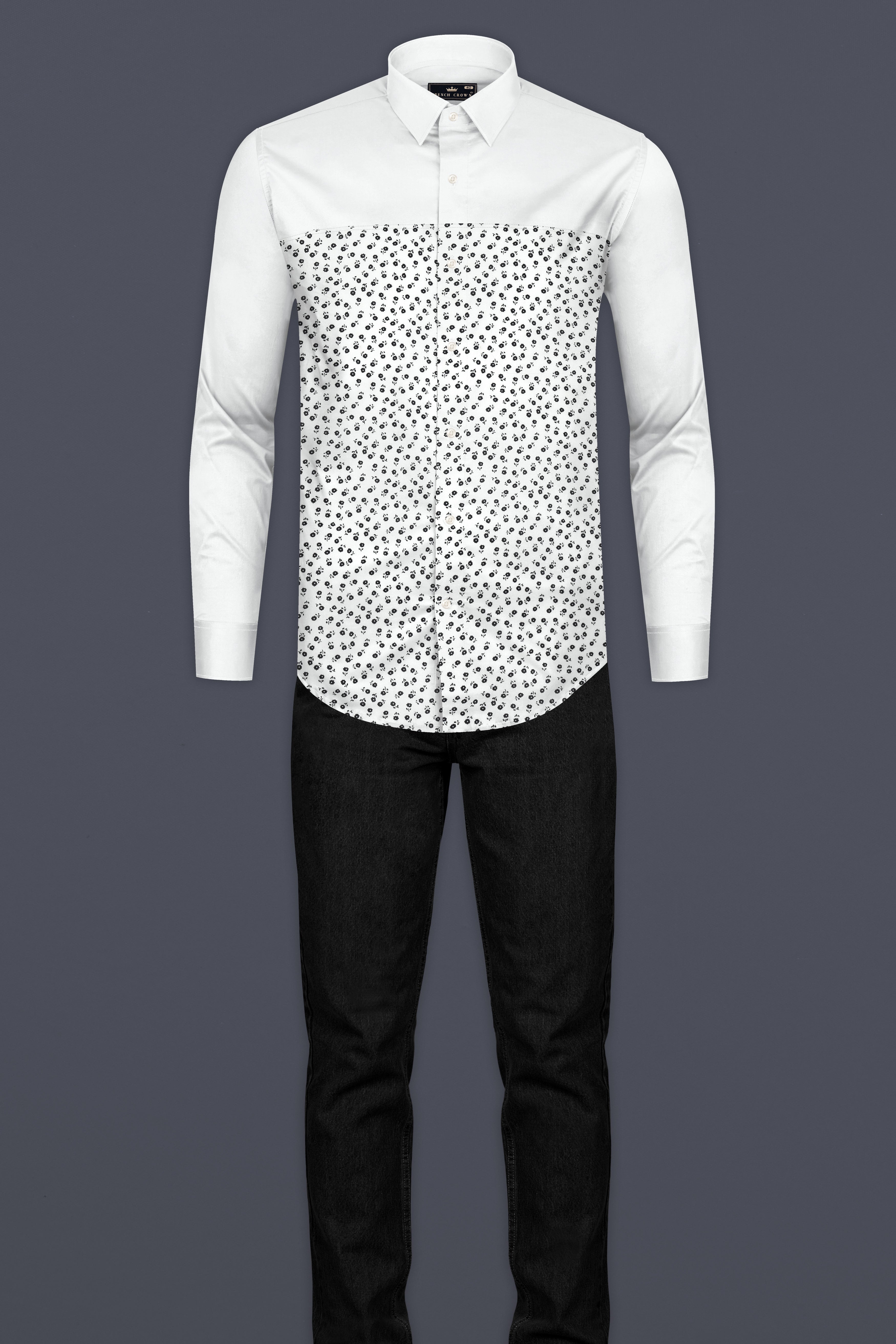 Bright White with Floral Printed Premium Cotton Designer Shirt