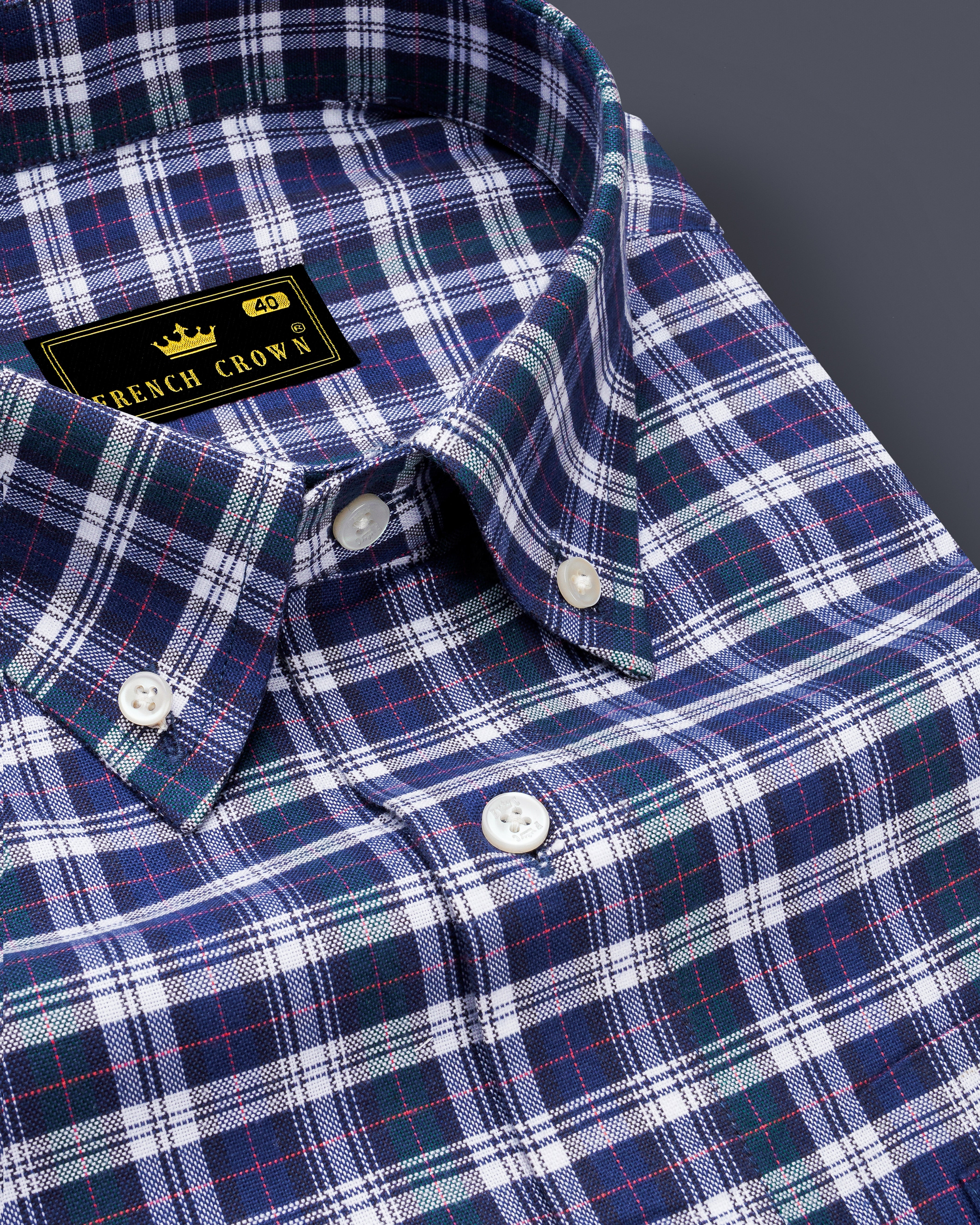 Twilight Blue with Sea Turtle Green Plaid Royal Oxford Shirt