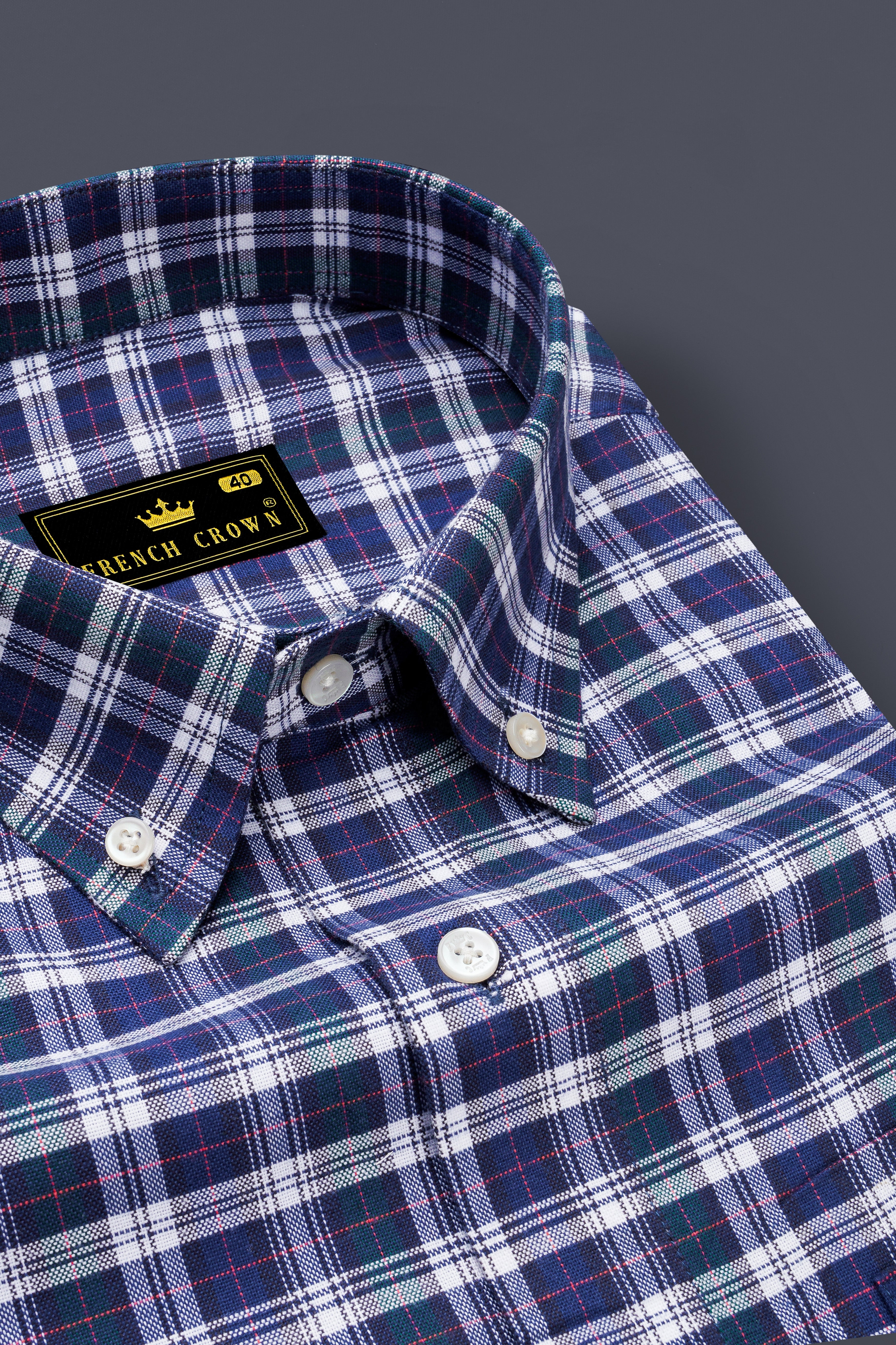 Twilight Blue with Sea Turtle Green Plaid Royal Oxford Shirt