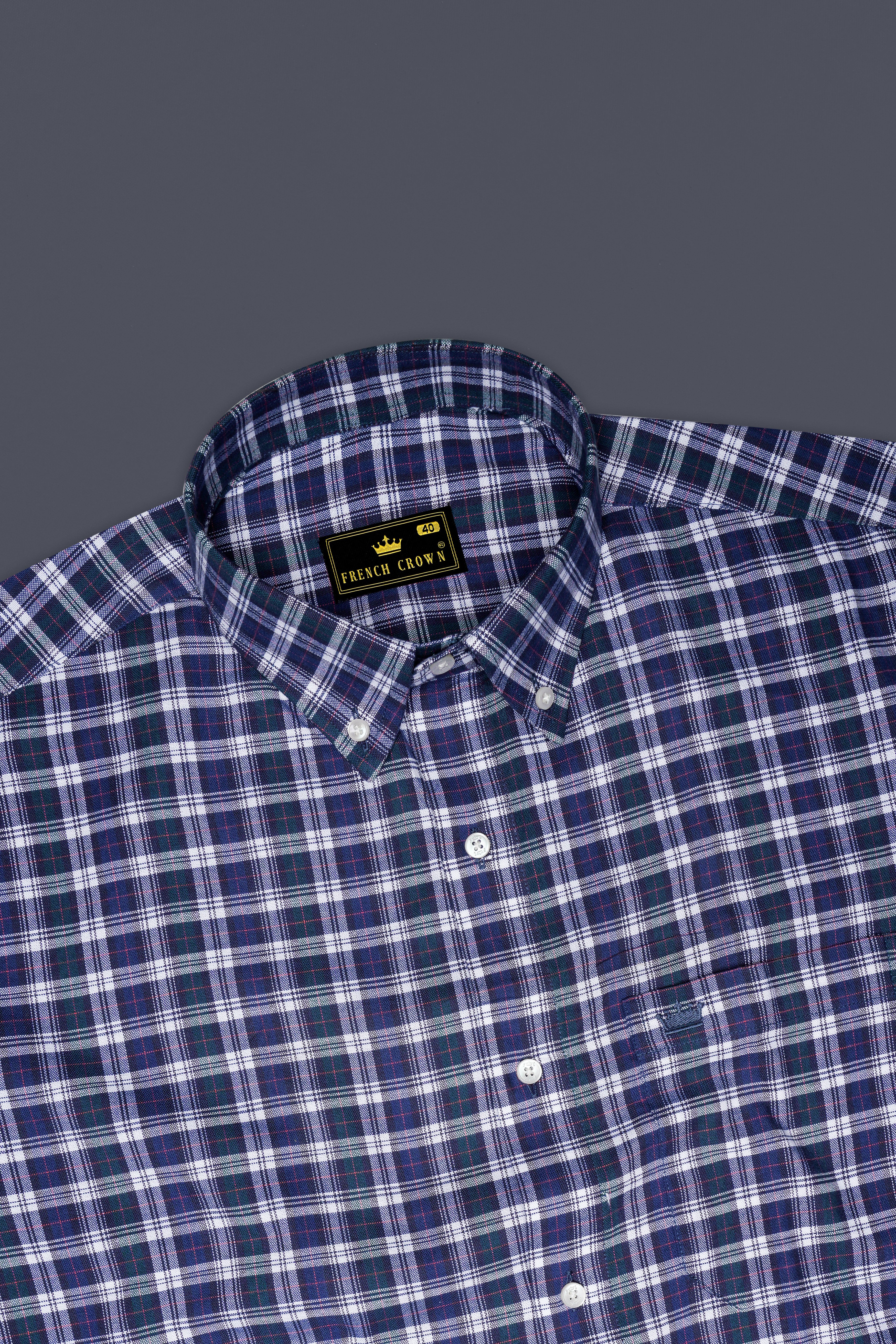 Twilight Blue with Sea Turtle Green Plaid Royal Oxford Shirt