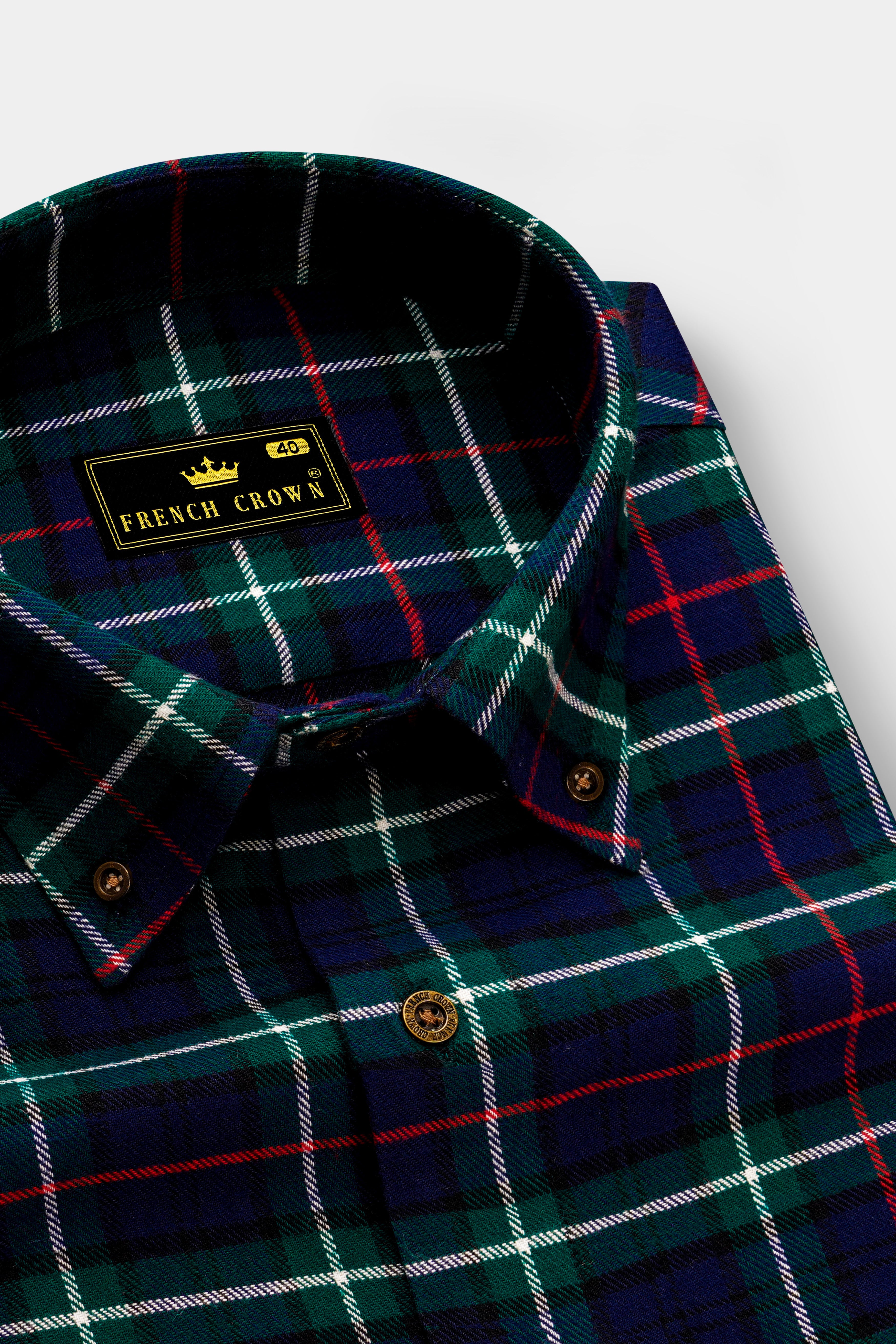 Cloud Burst Blue with Dartmouth Green Plaid Flannel Shirt