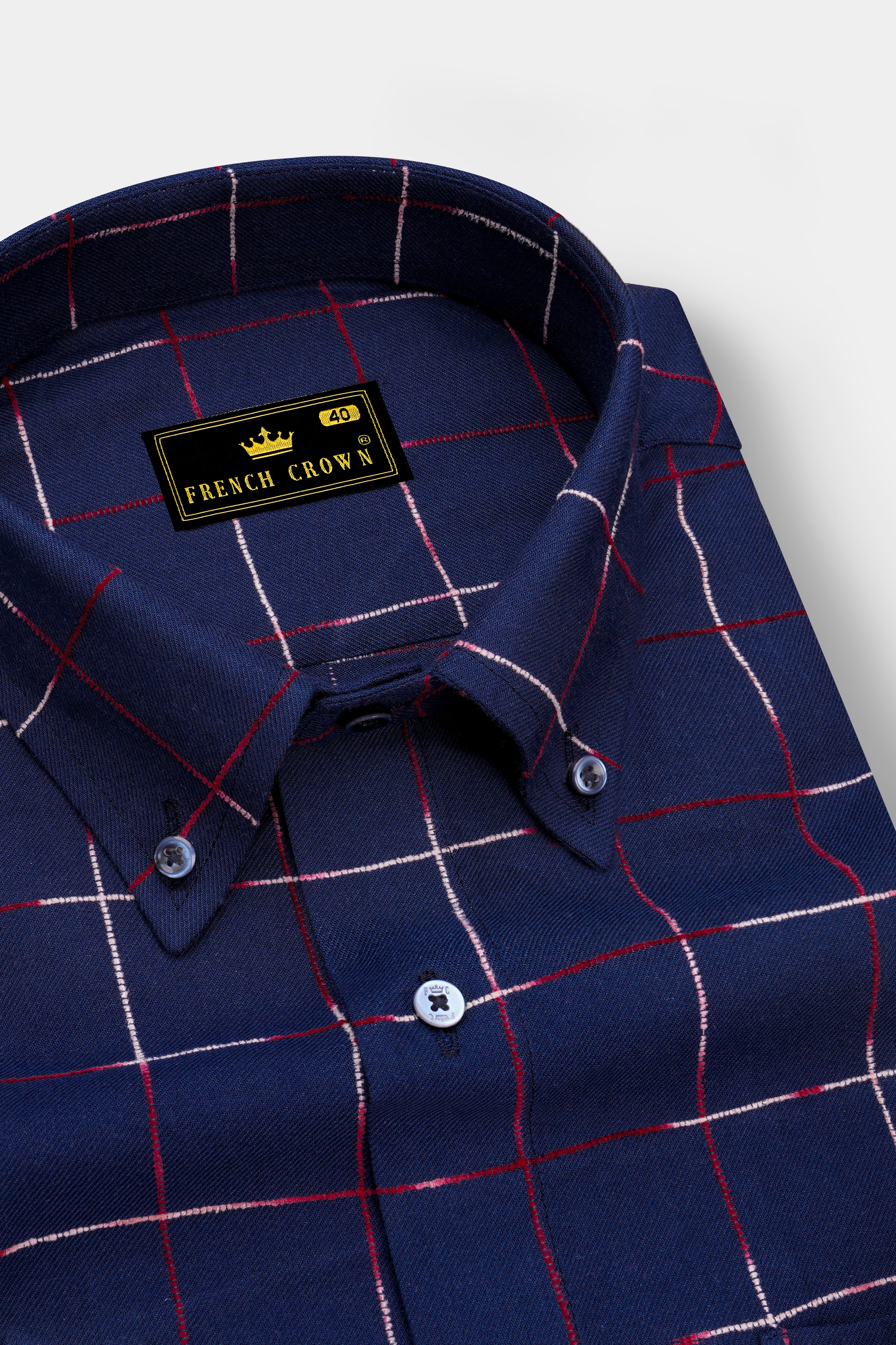 Bunting Blue Windowpane Dobby Textured Premium Giza Cotton Shirt