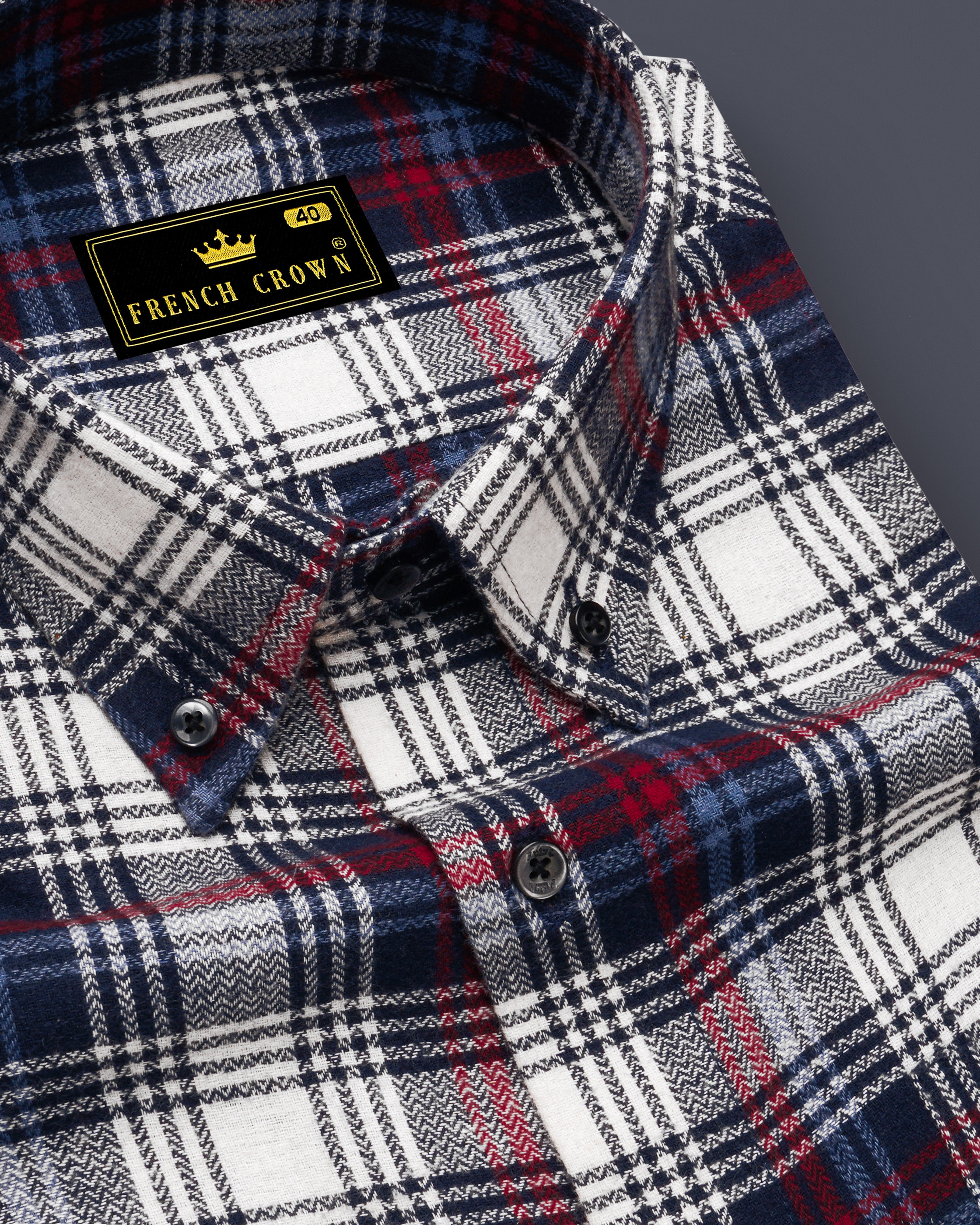 Bright White with Jagger Blue and Cardinal Red Plaid Flannel Shirt