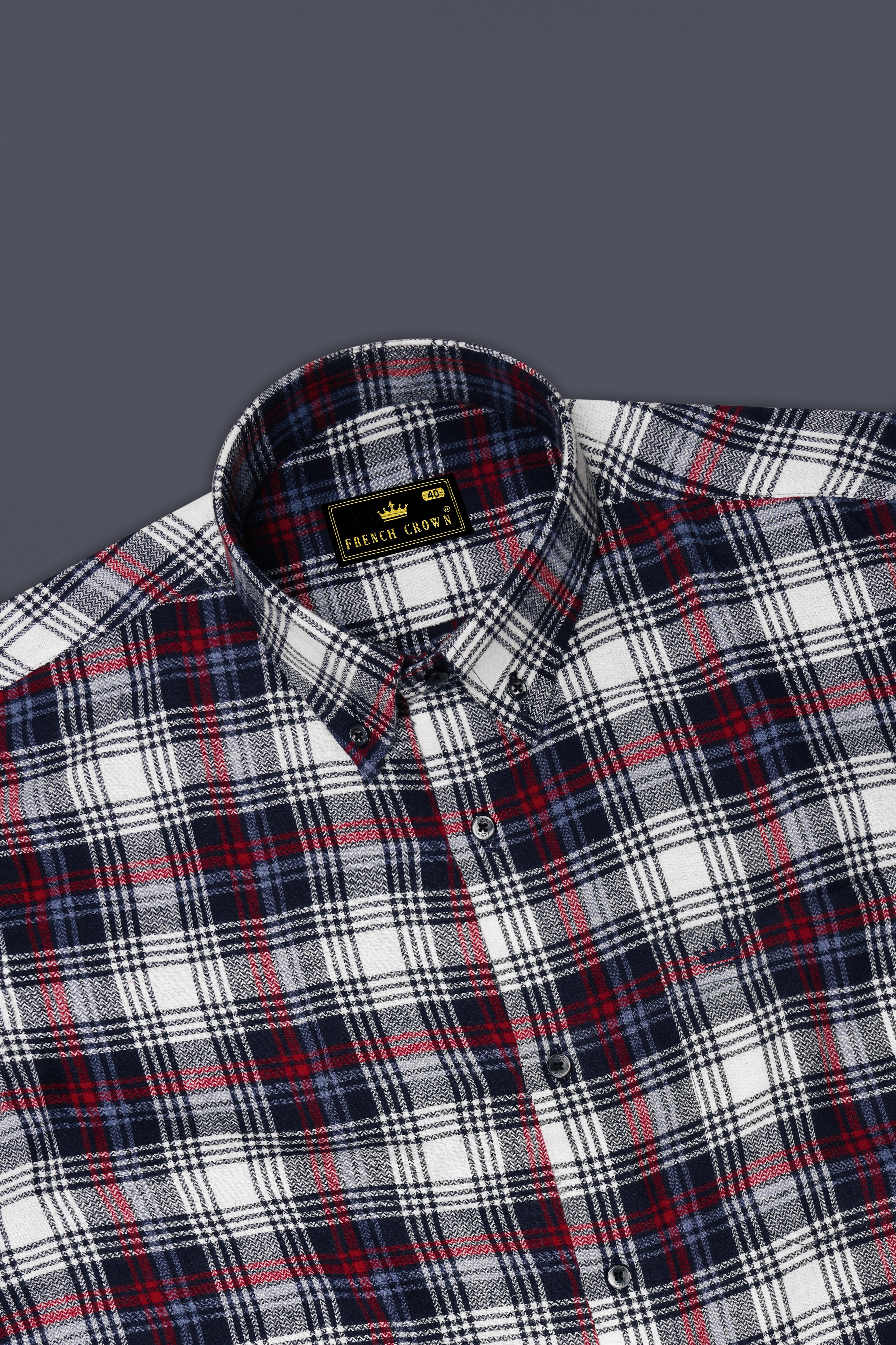 Bright White with Jagger Blue and Cardinal Red Plaid Flannel Shirt