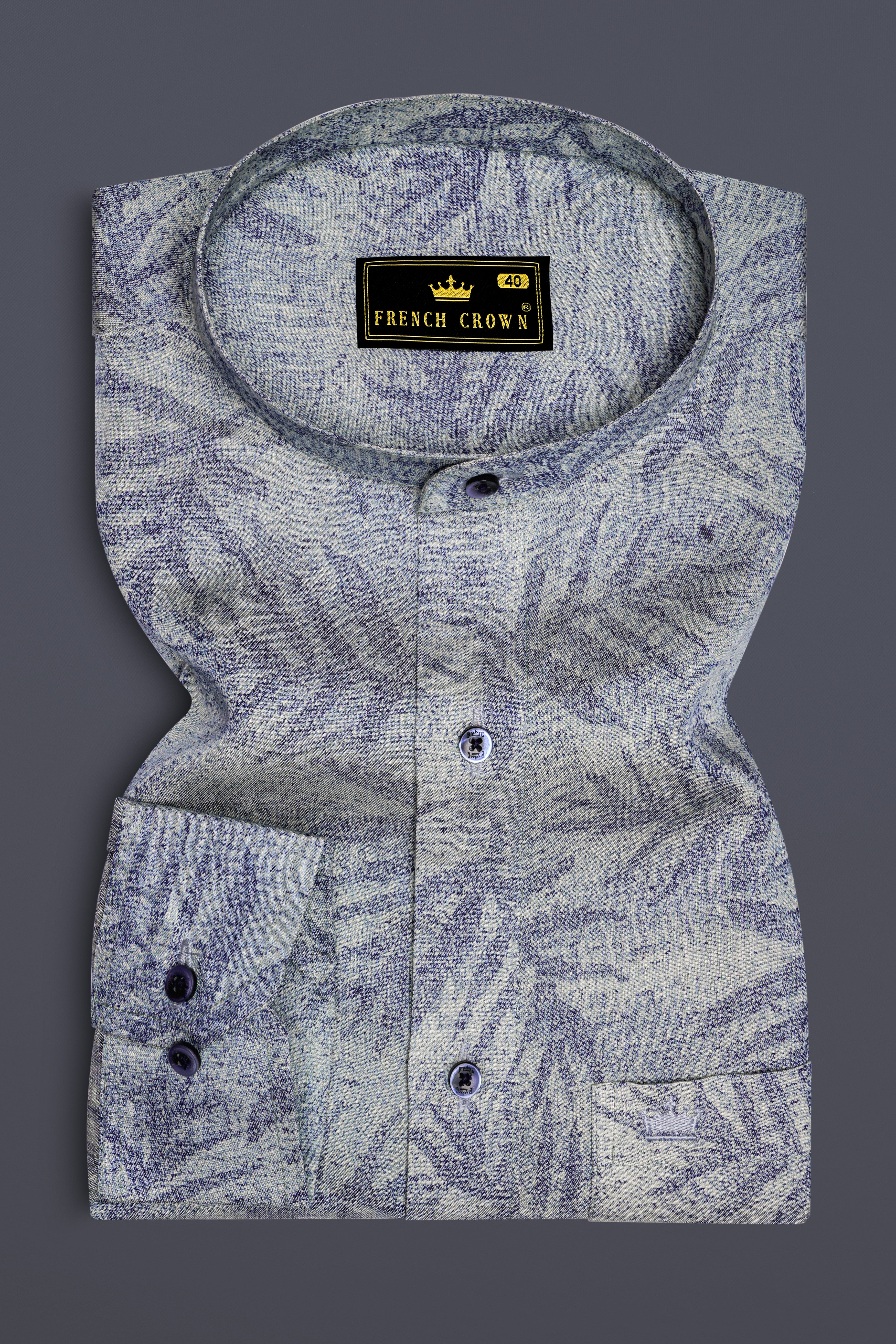 Raven Blue and Zircon Gray Leaves Textured Royal Oxford Shirt