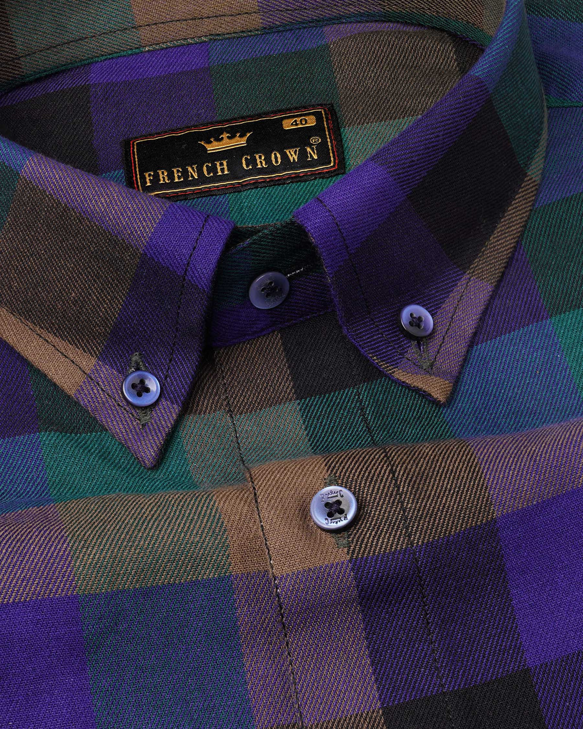 Victoria Blue and Muesli Brown Twill Plaid Premium Cotton Shirt