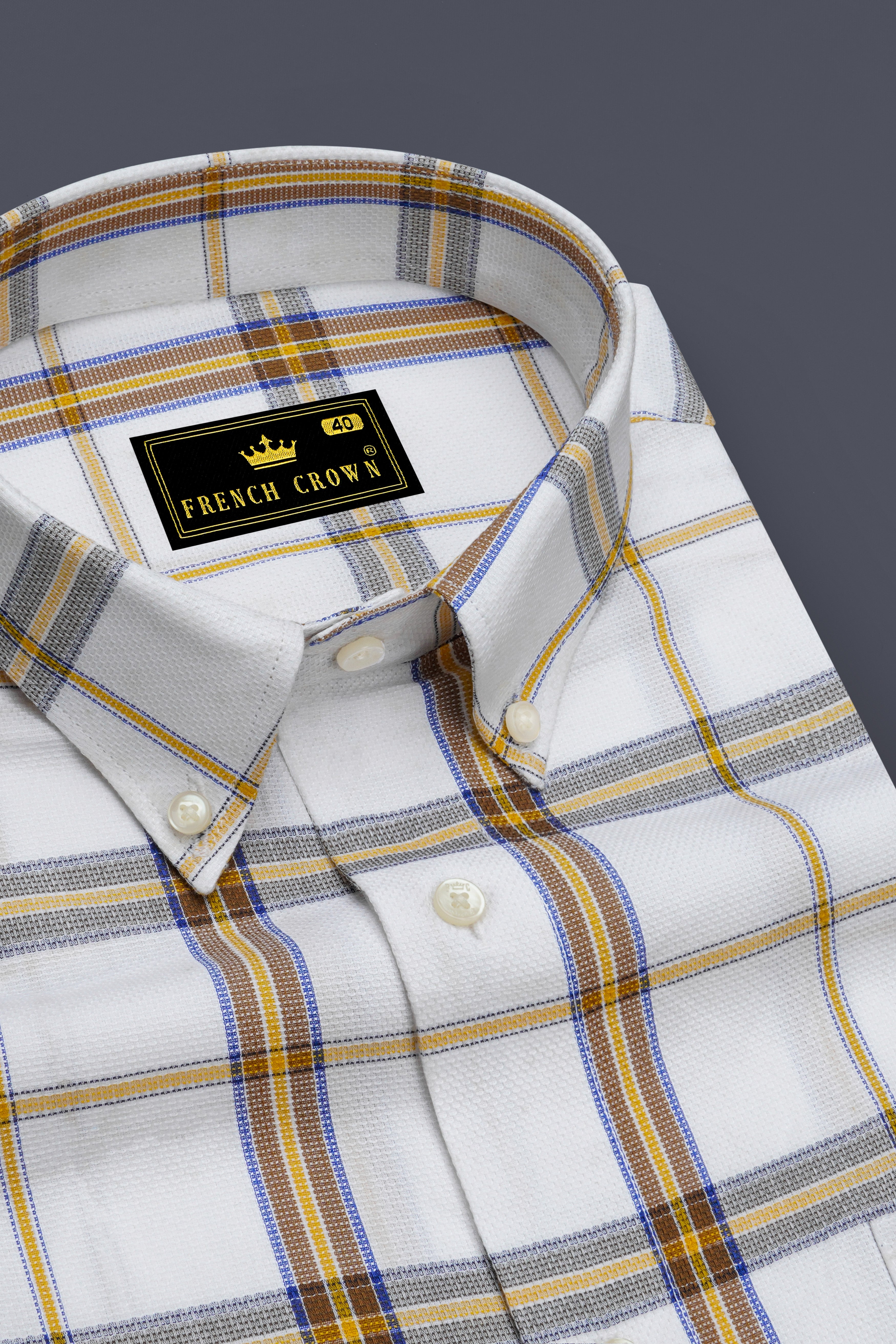 off White Plaid Dobby Textured Premium Giza Cotton Shirt