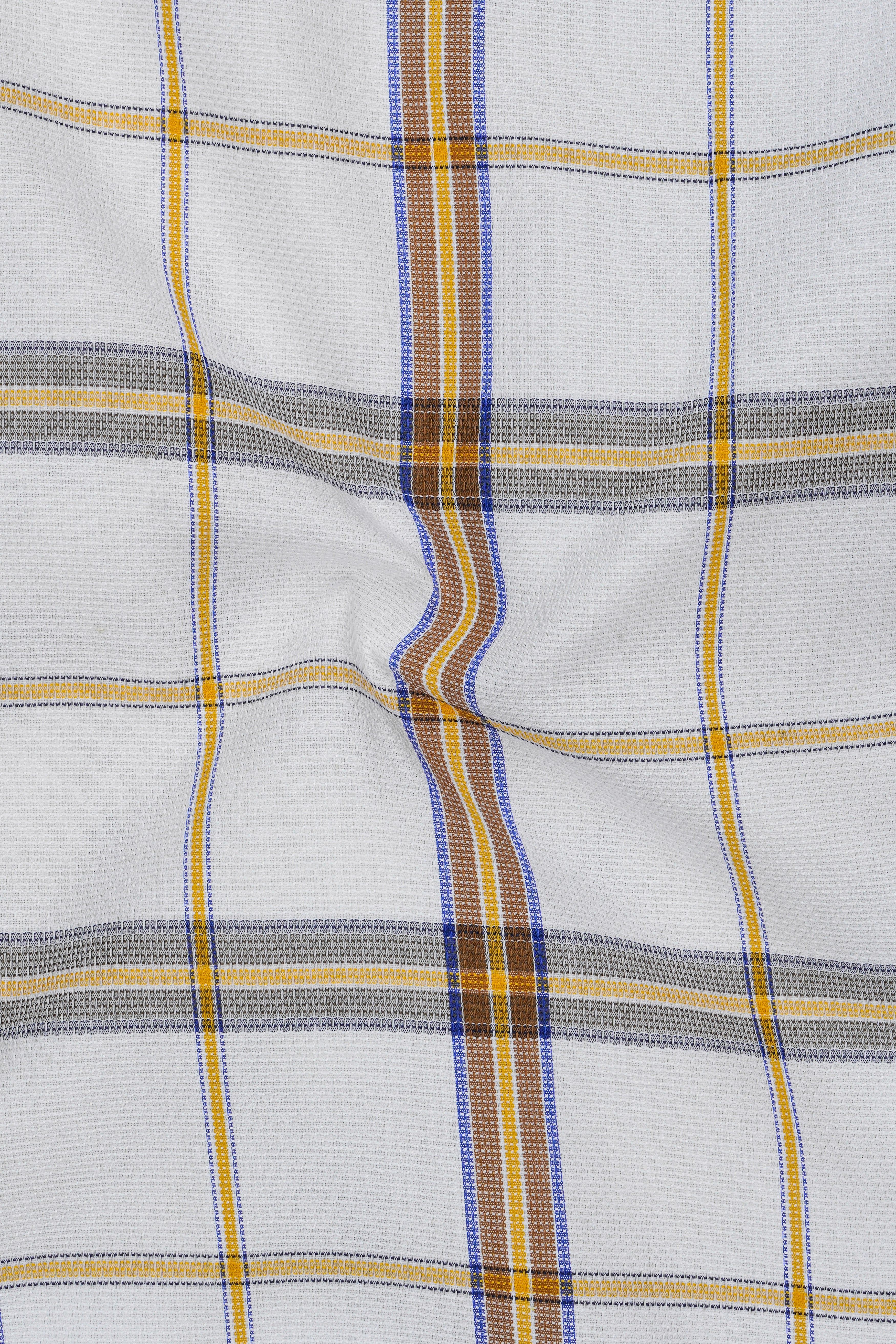 off White Plaid Dobby Textured Premium Giza Cotton Shirt