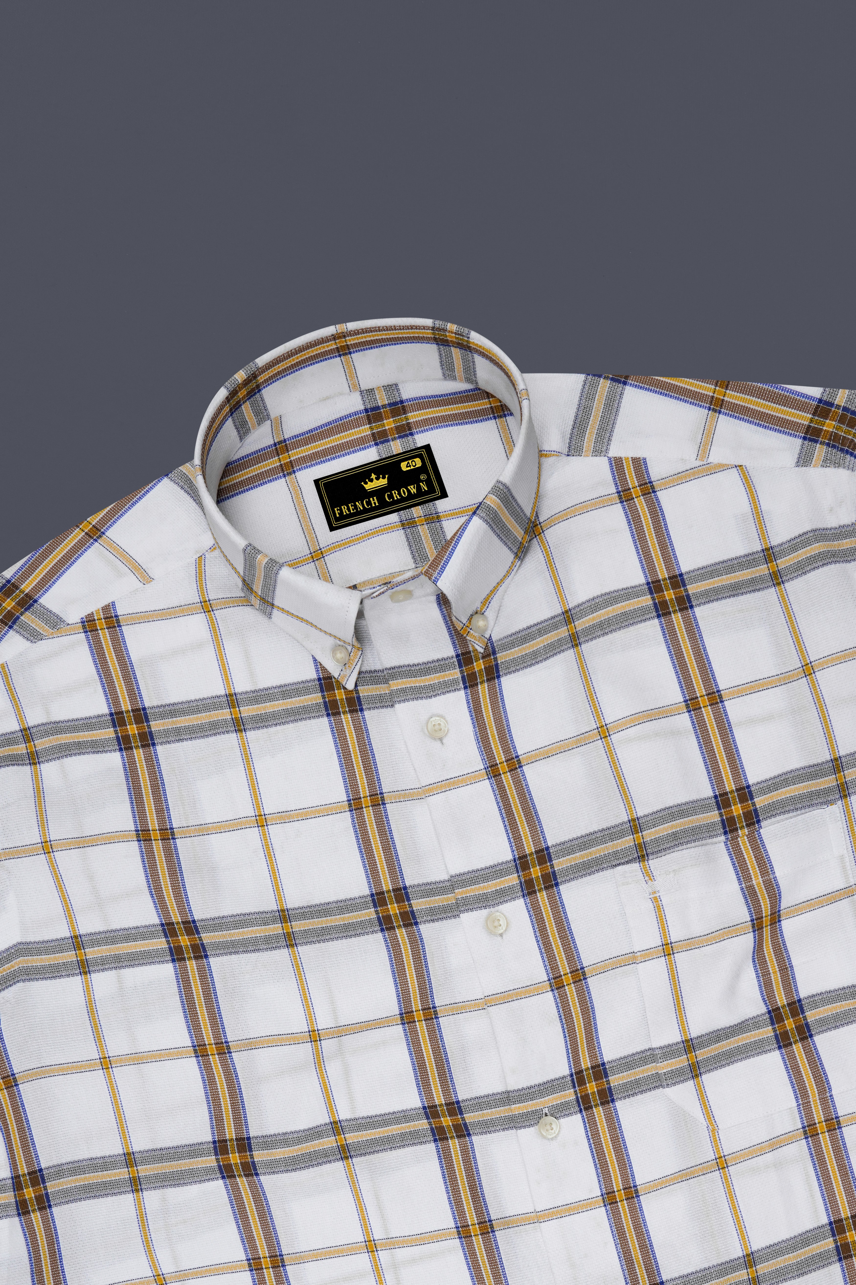 off White Plaid Dobby Textured Premium Giza Cotton Shirt