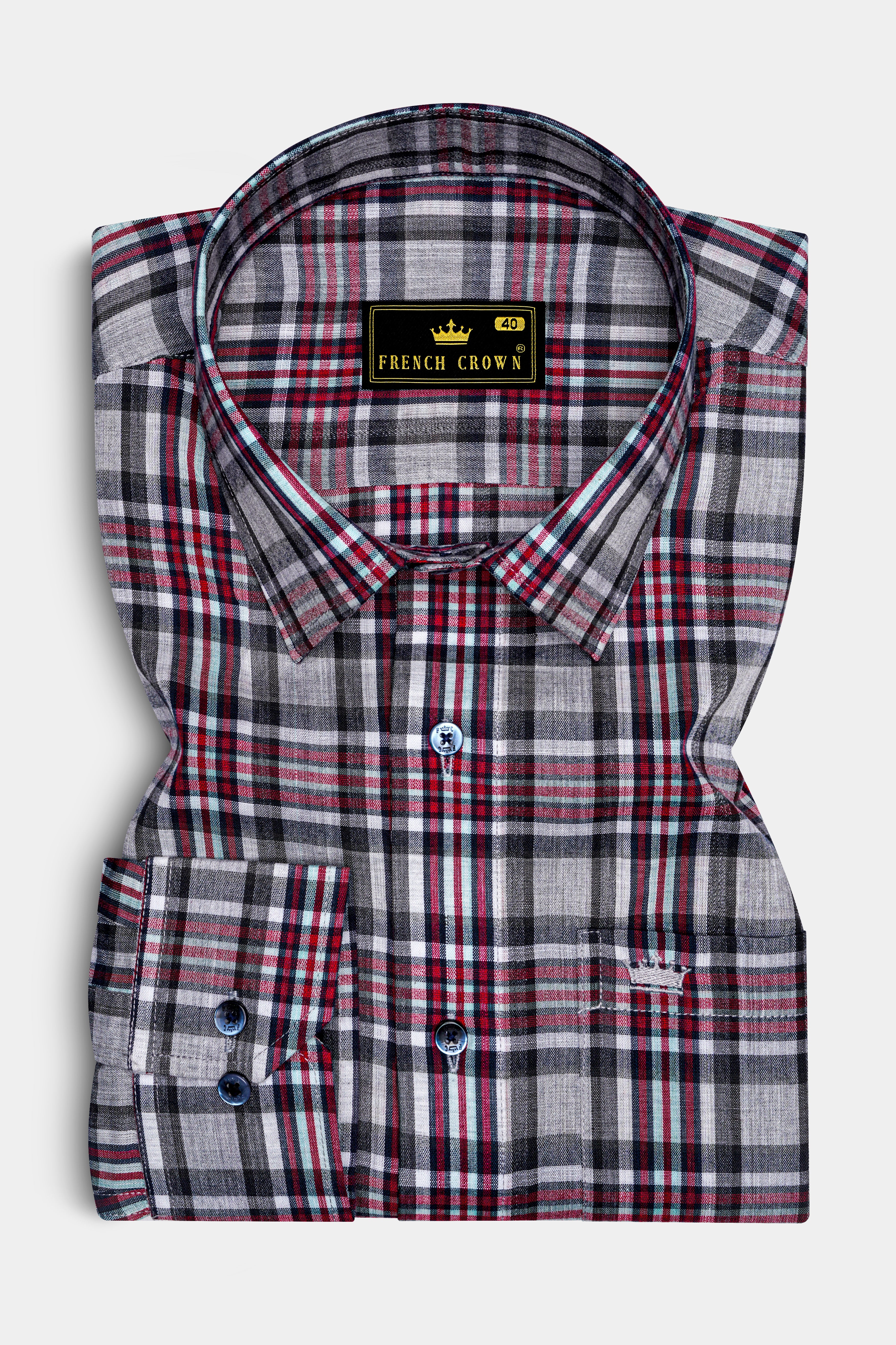 Shiraz Red with Fedora Gray Plaid Premium Cotton Shirt