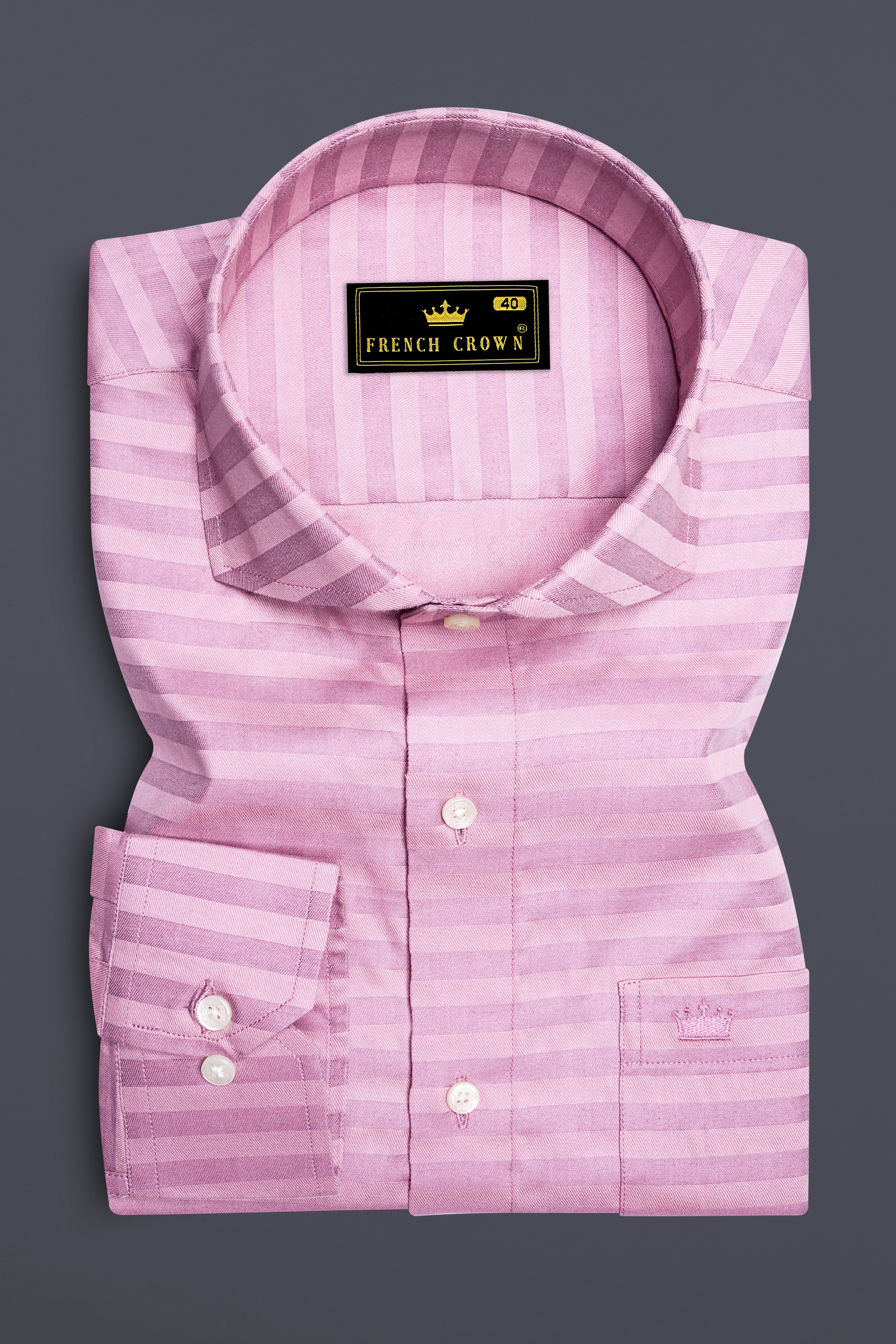 Light Muave Pink Striped Dobby Textured Premium Giza Cotton Shirt