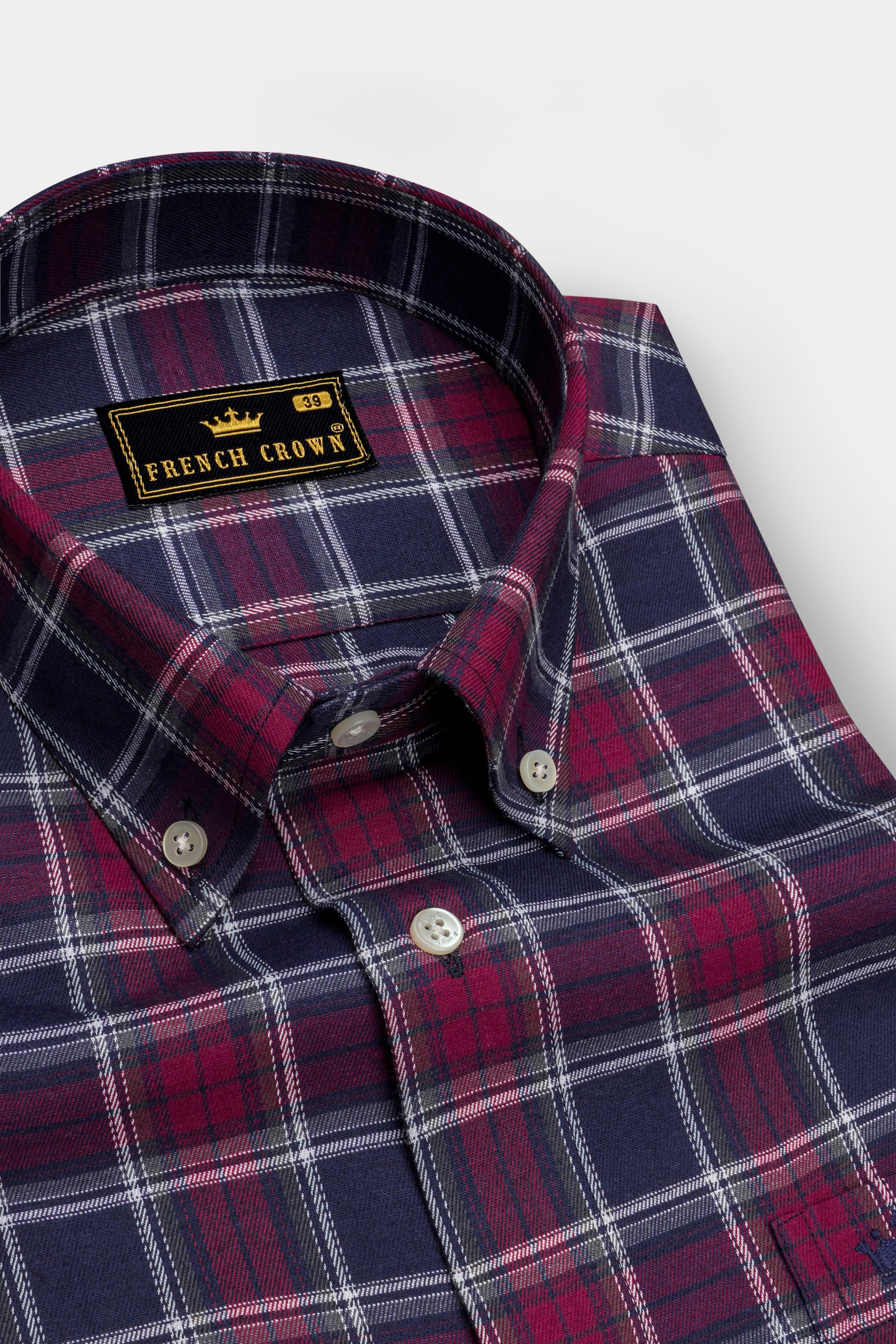 Gunmetal Blue and Claret Red Twill Plaid Premium Cotton Shirt