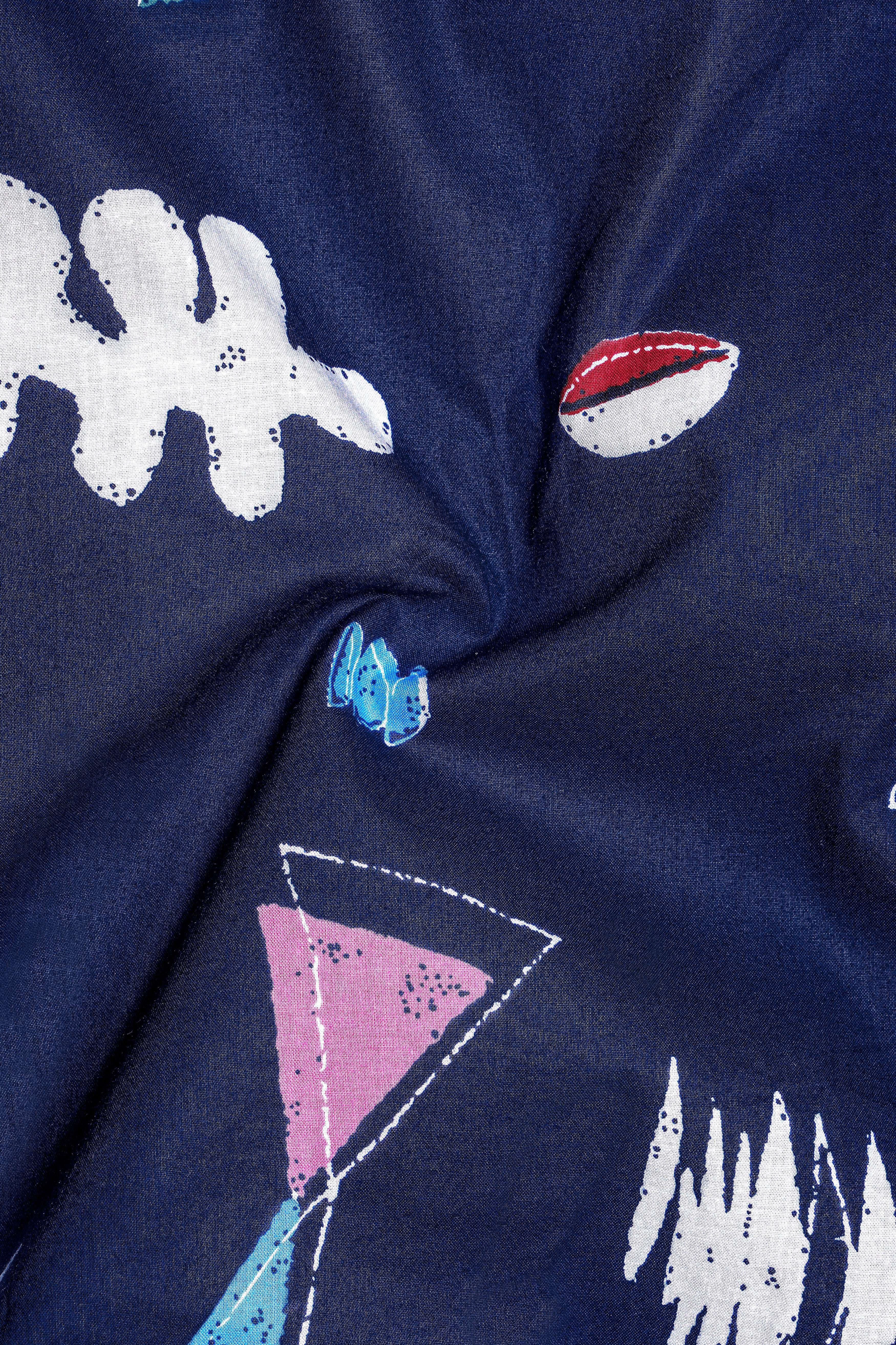 Fiord Blue with Multicolor Printed Premium Cotton Shirt
