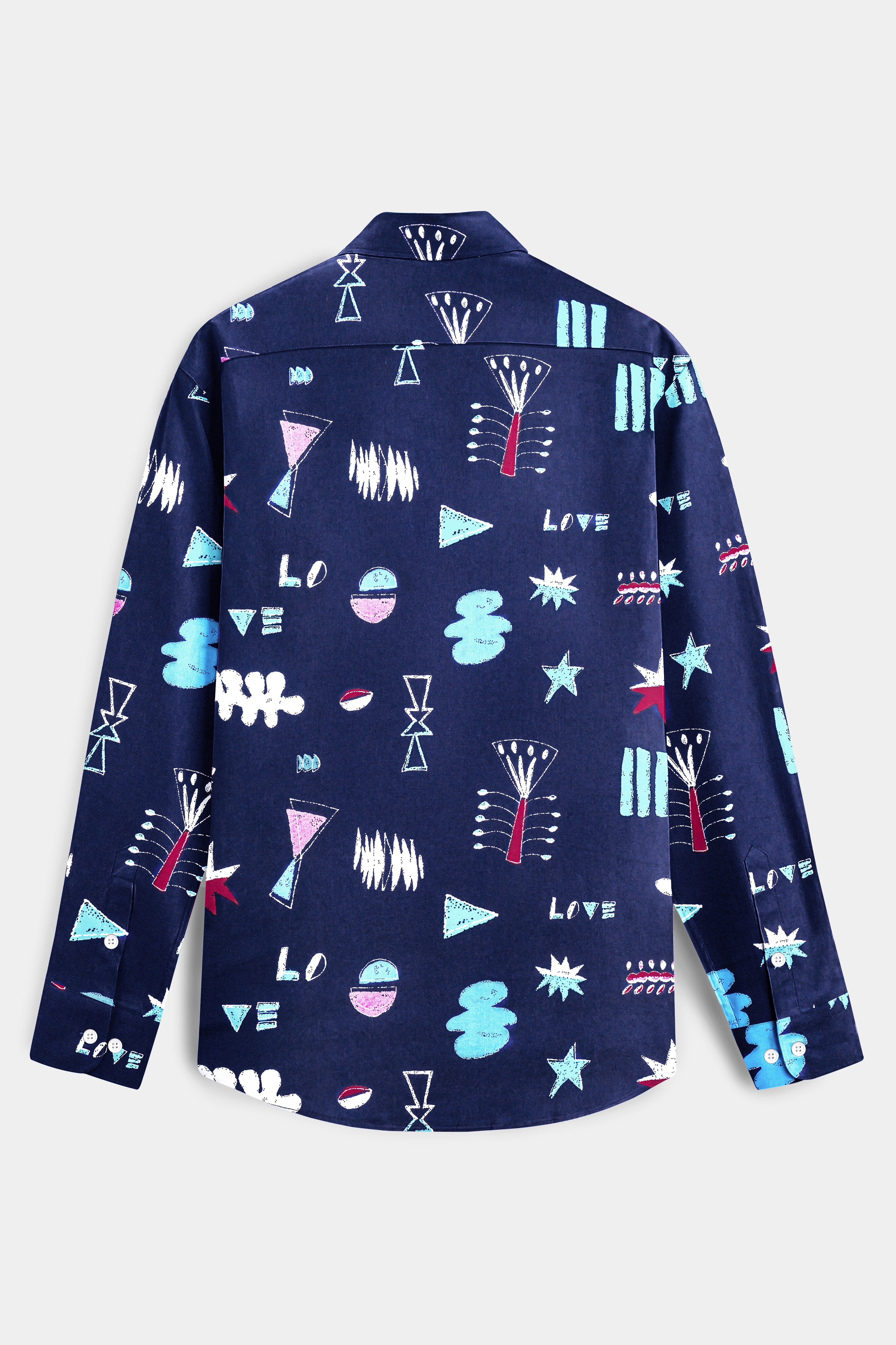 Fiord Blue with Multicolor Printed Premium Cotton Shirt