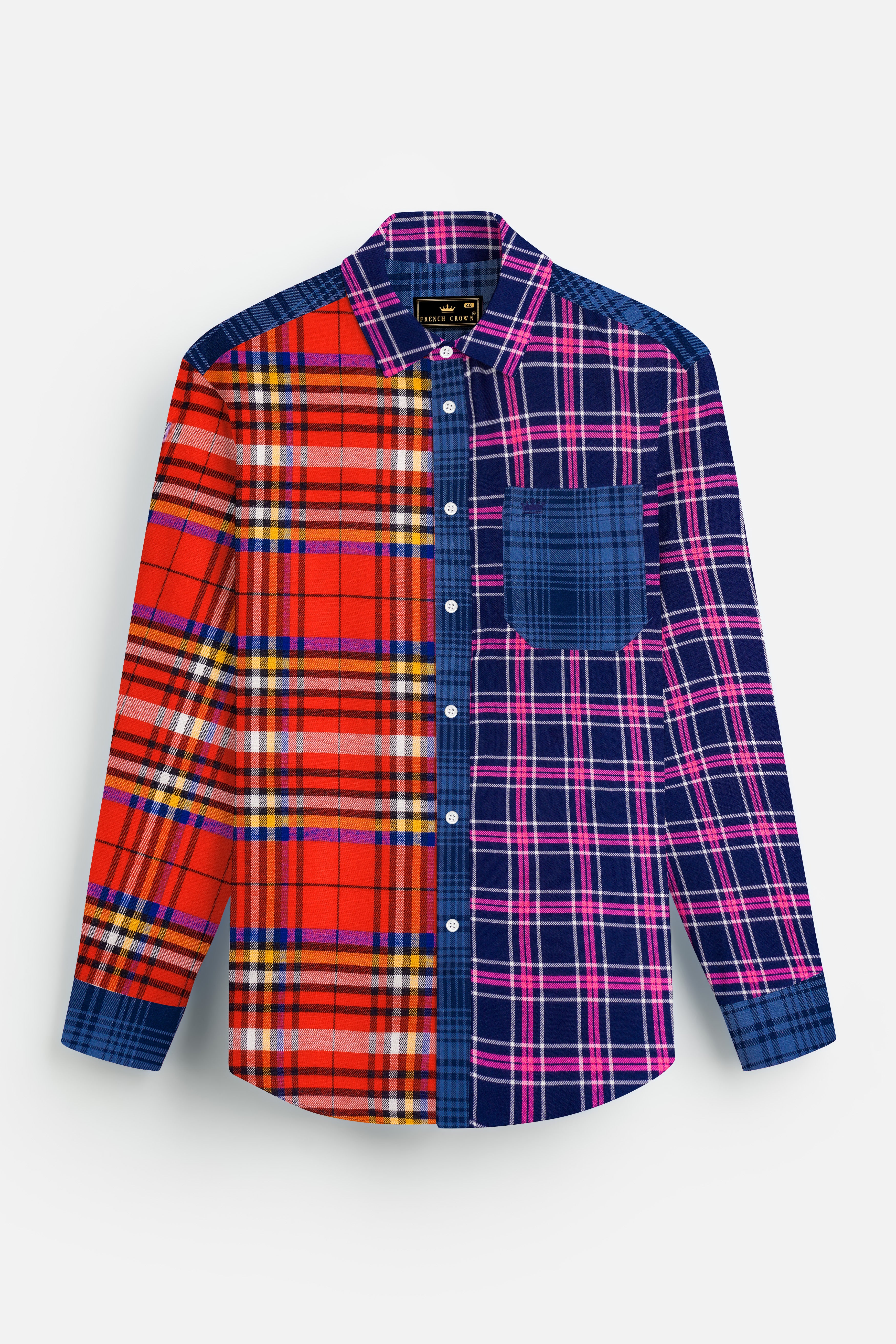 Cinnabar Red with Cloud Burst Blue Plaid Designer Flannel Shirt