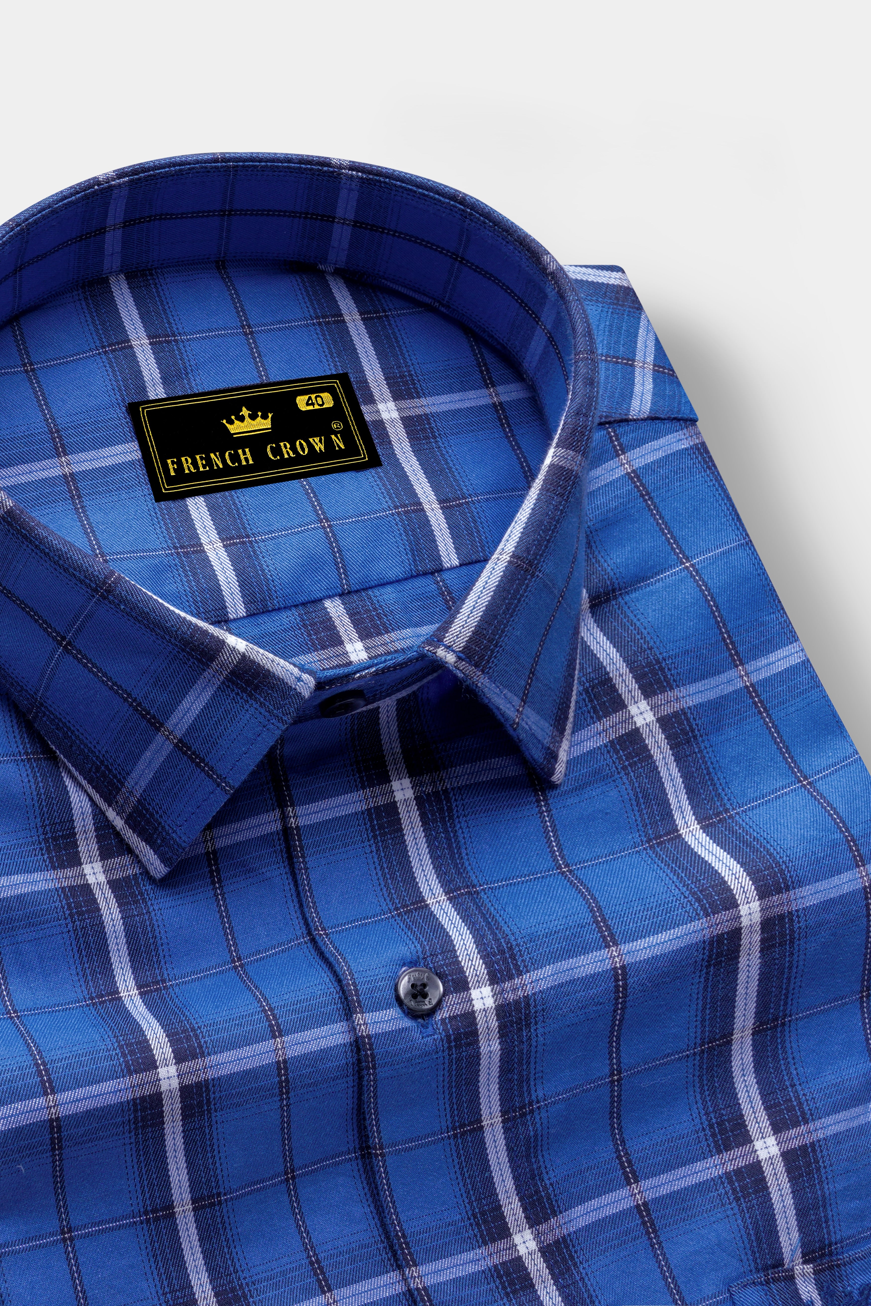 Indigo Blue Plaid Twill Premium Cotton Shirt