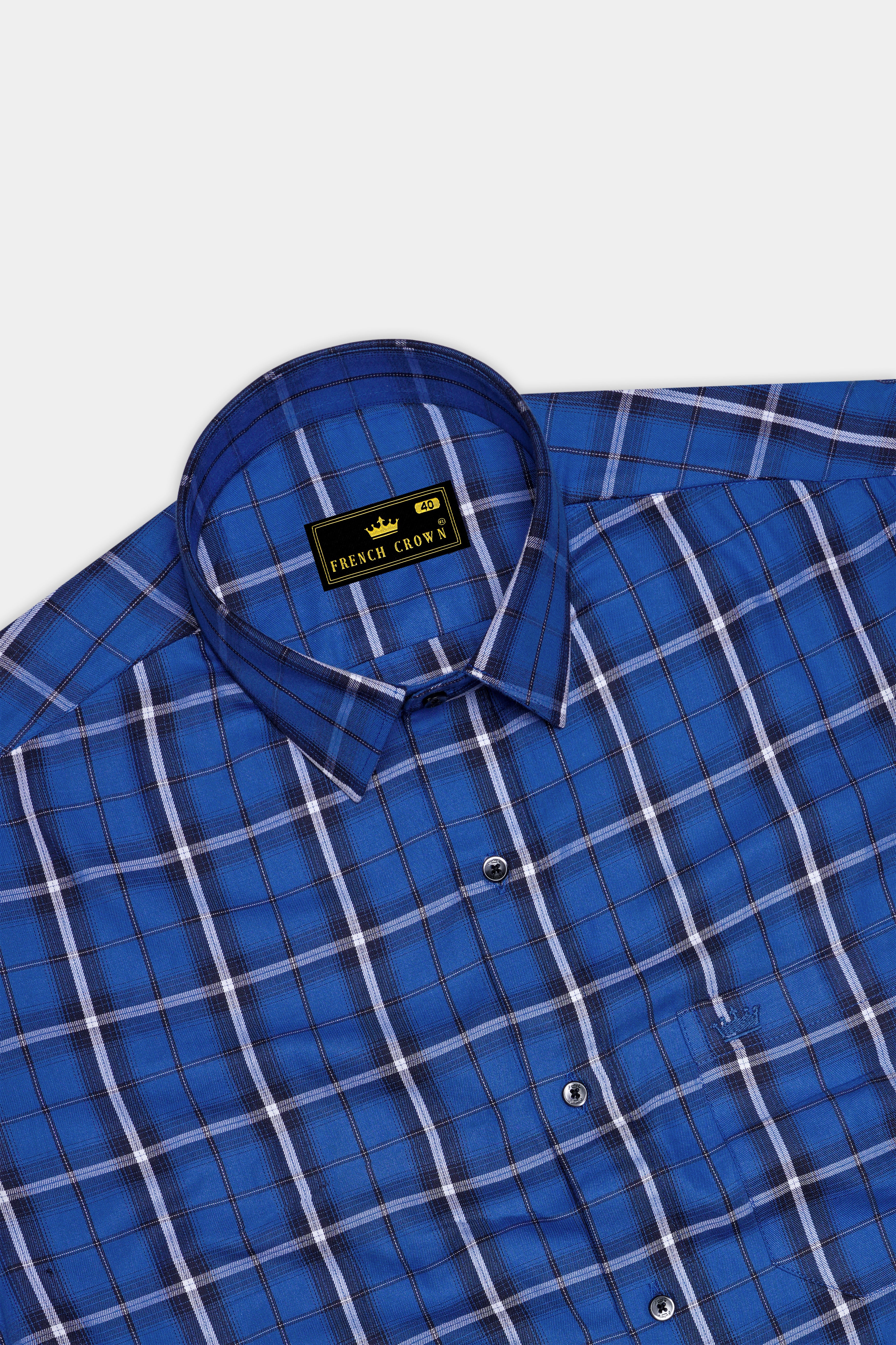 Indigo Blue Plaid Twill Premium Cotton Shirt