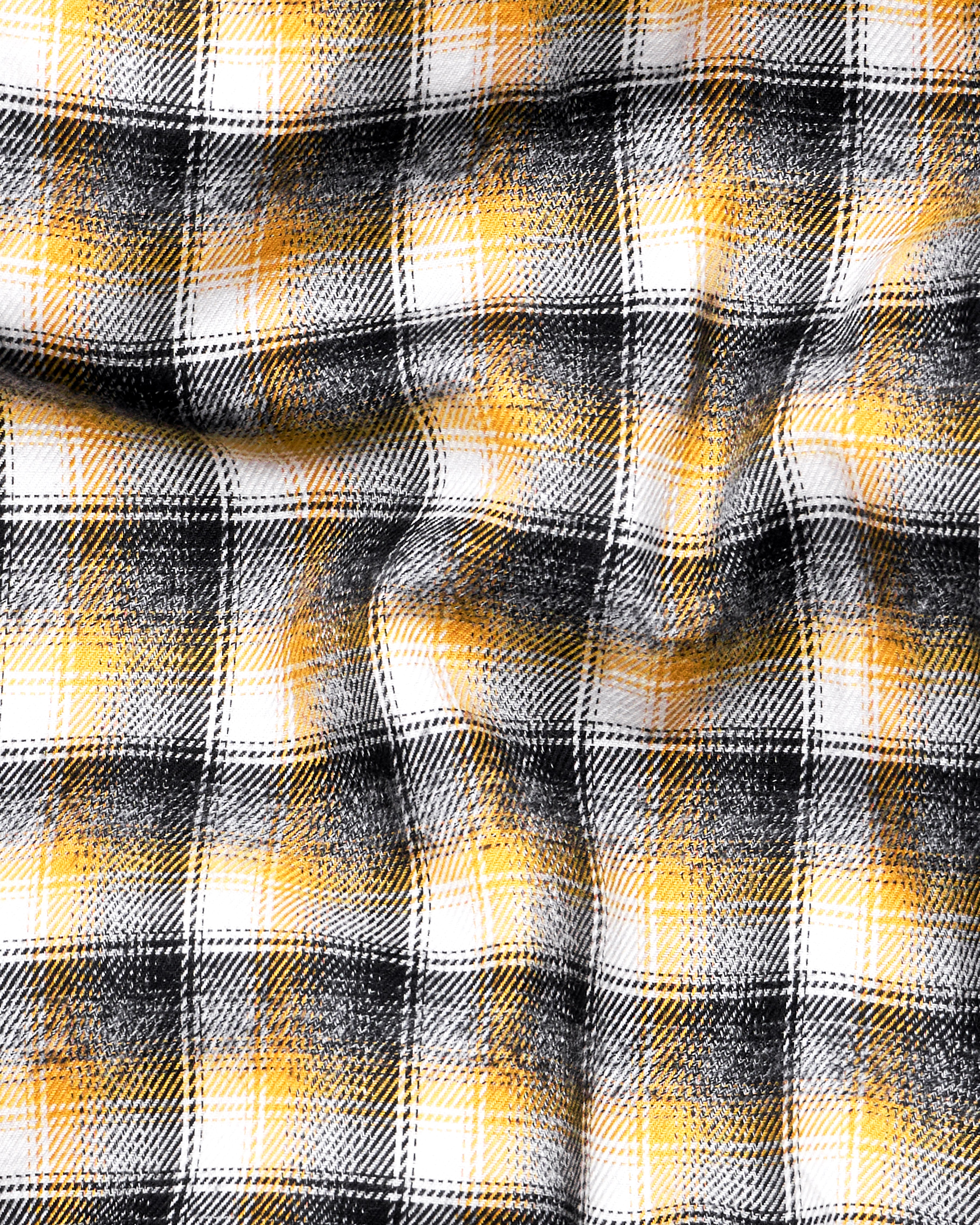 Mirage Black with Mikado Yellow Checkered Printed Twill Premium Cotton Designer Shirt