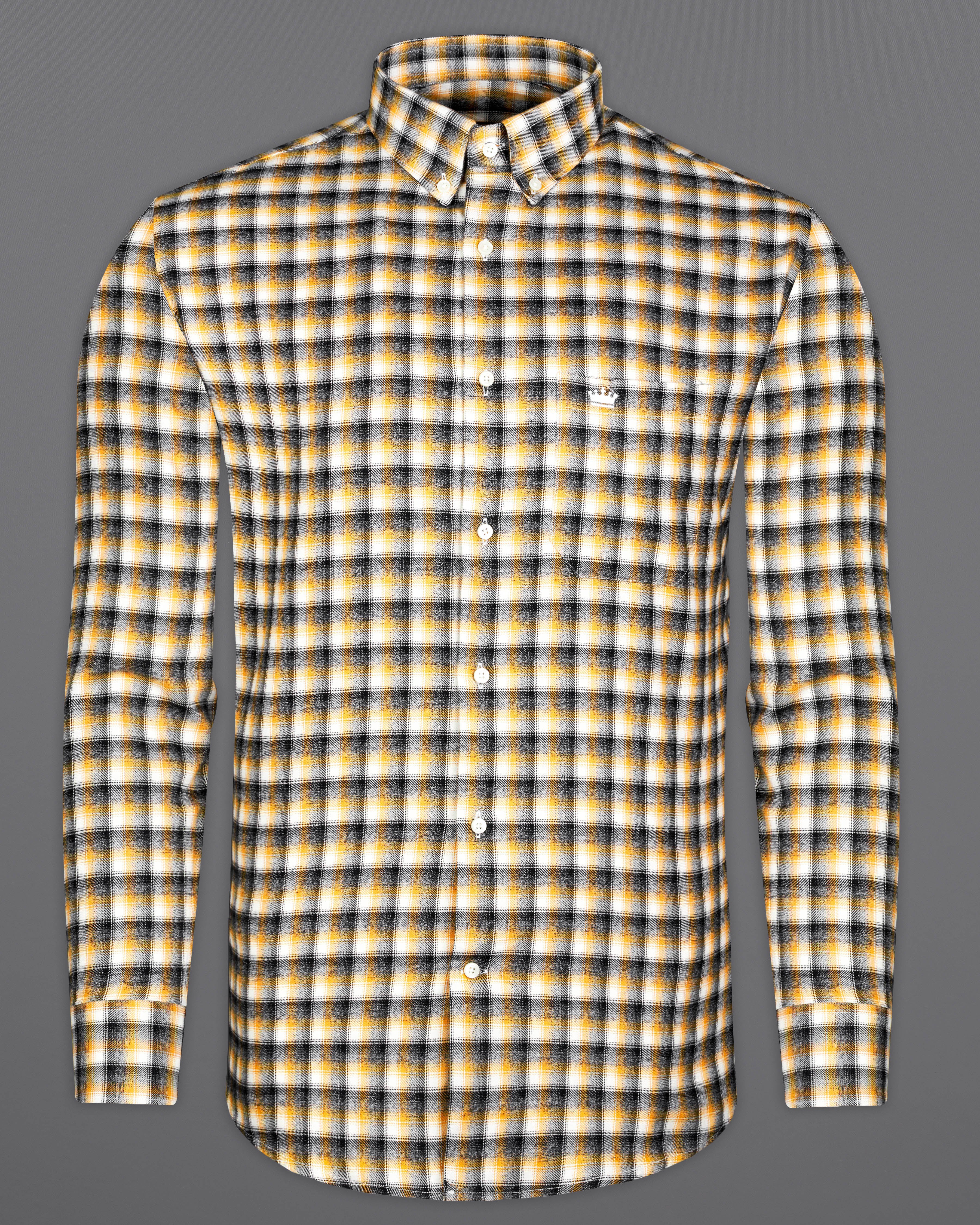 Mirage Black with Mikado Yellow Checkered Printed Twill Premium Cotton Designer Shirt