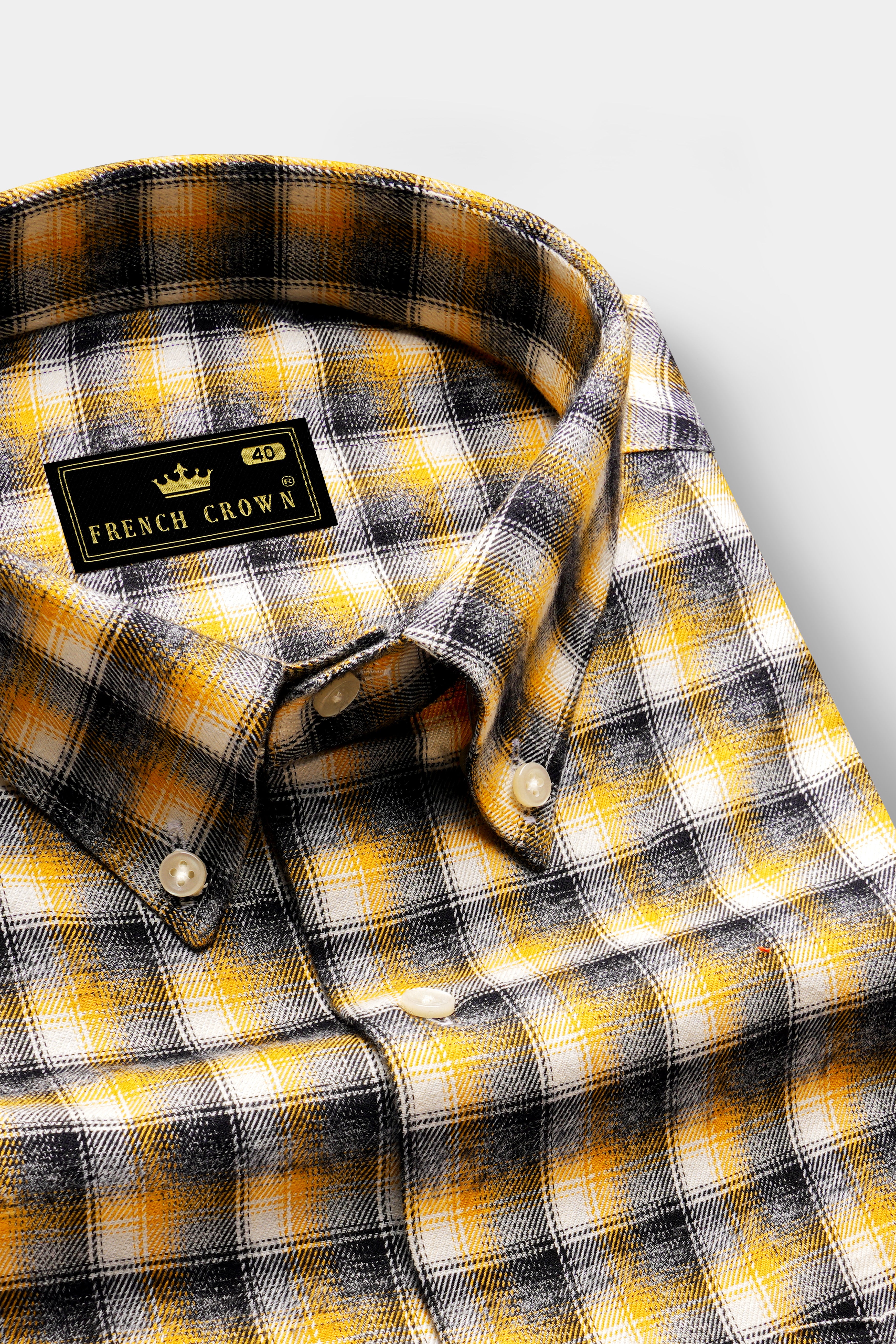 Supernova Yellow and Shark Black Plaid Twill Premium Cotton Shirt