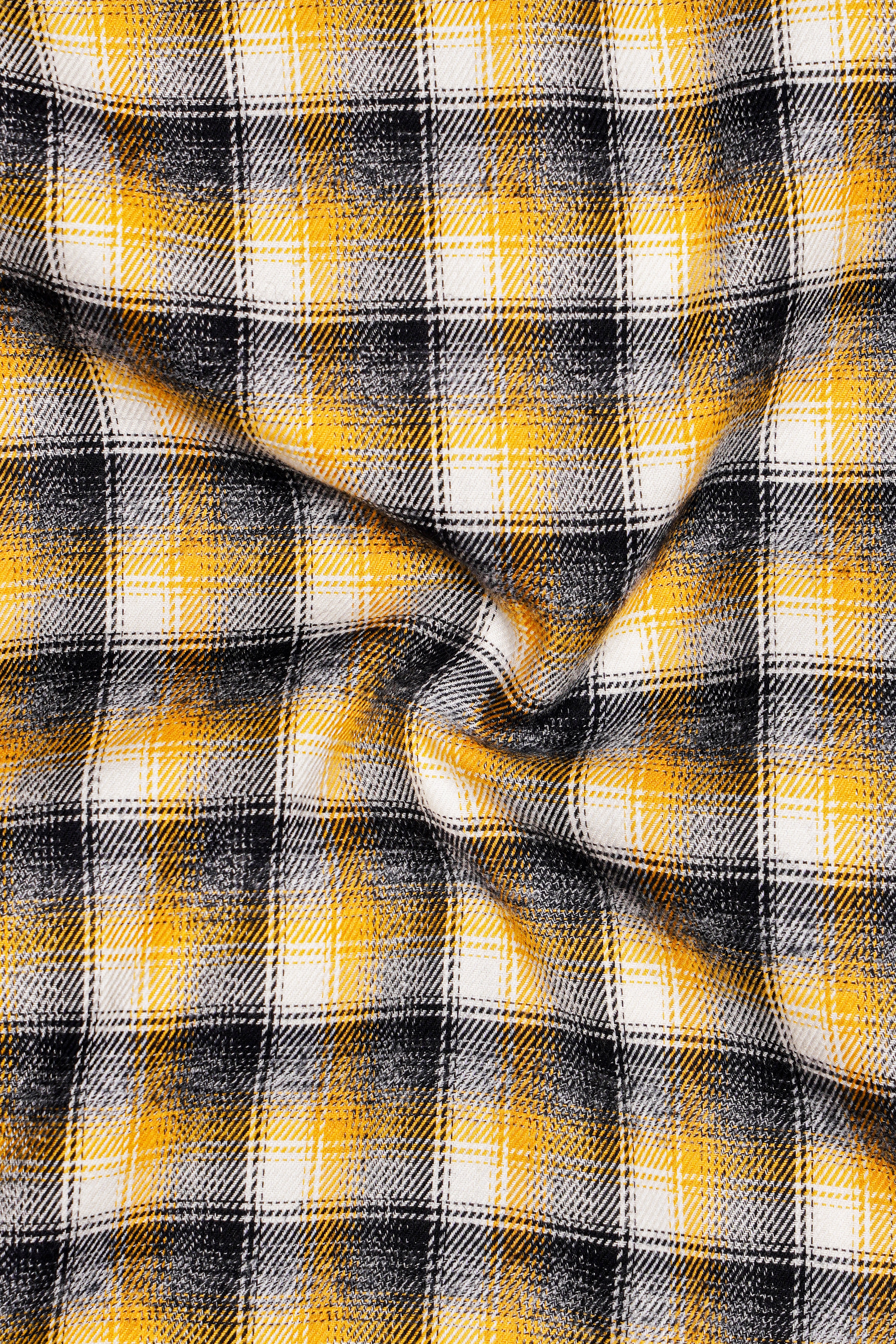 Supernova Yellow and Shark Black Plaid Twill Premium Cotton Shirt