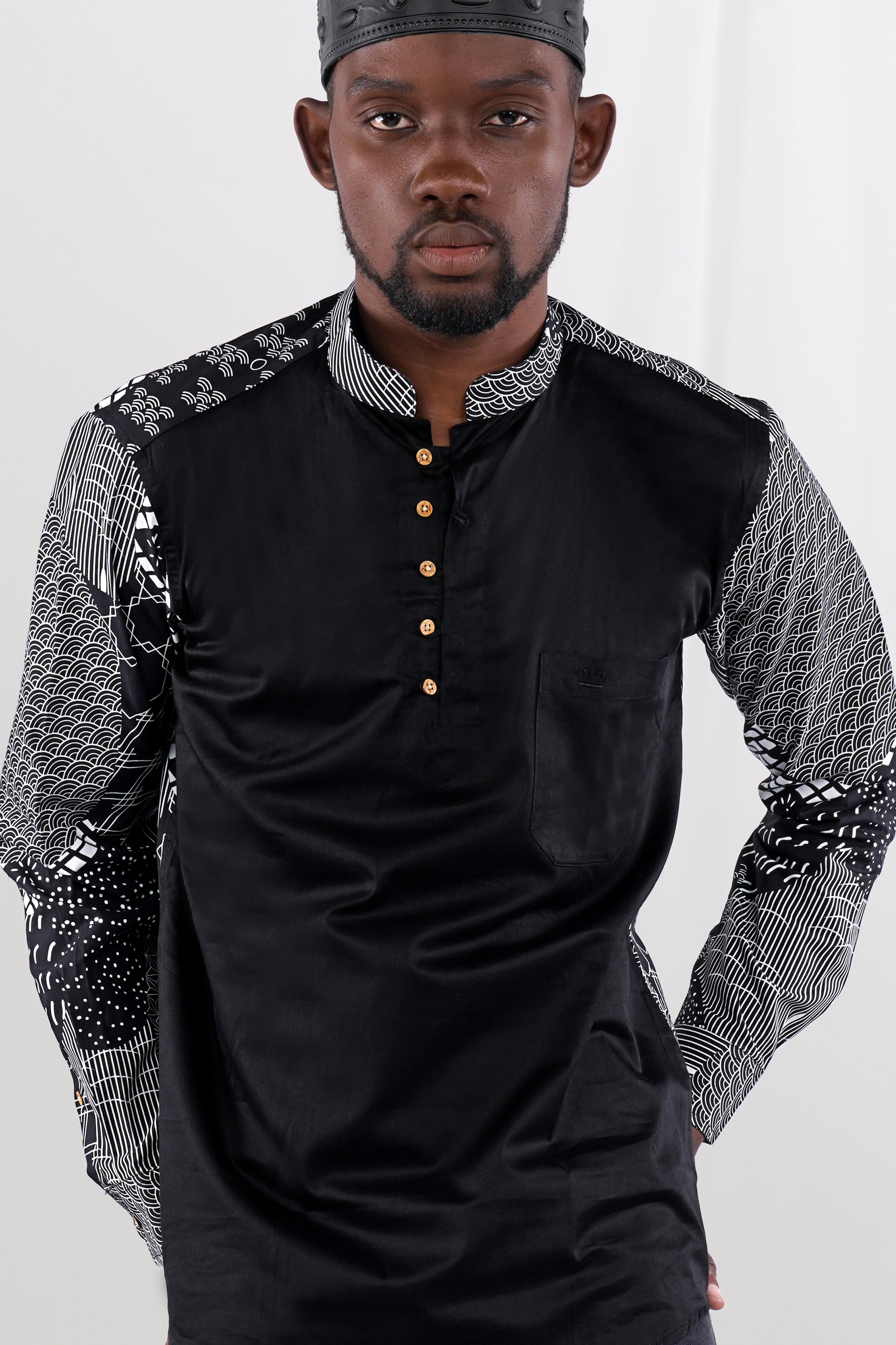 Black and White Quirky Printed Premium Cotton Designer Kurta Shirt