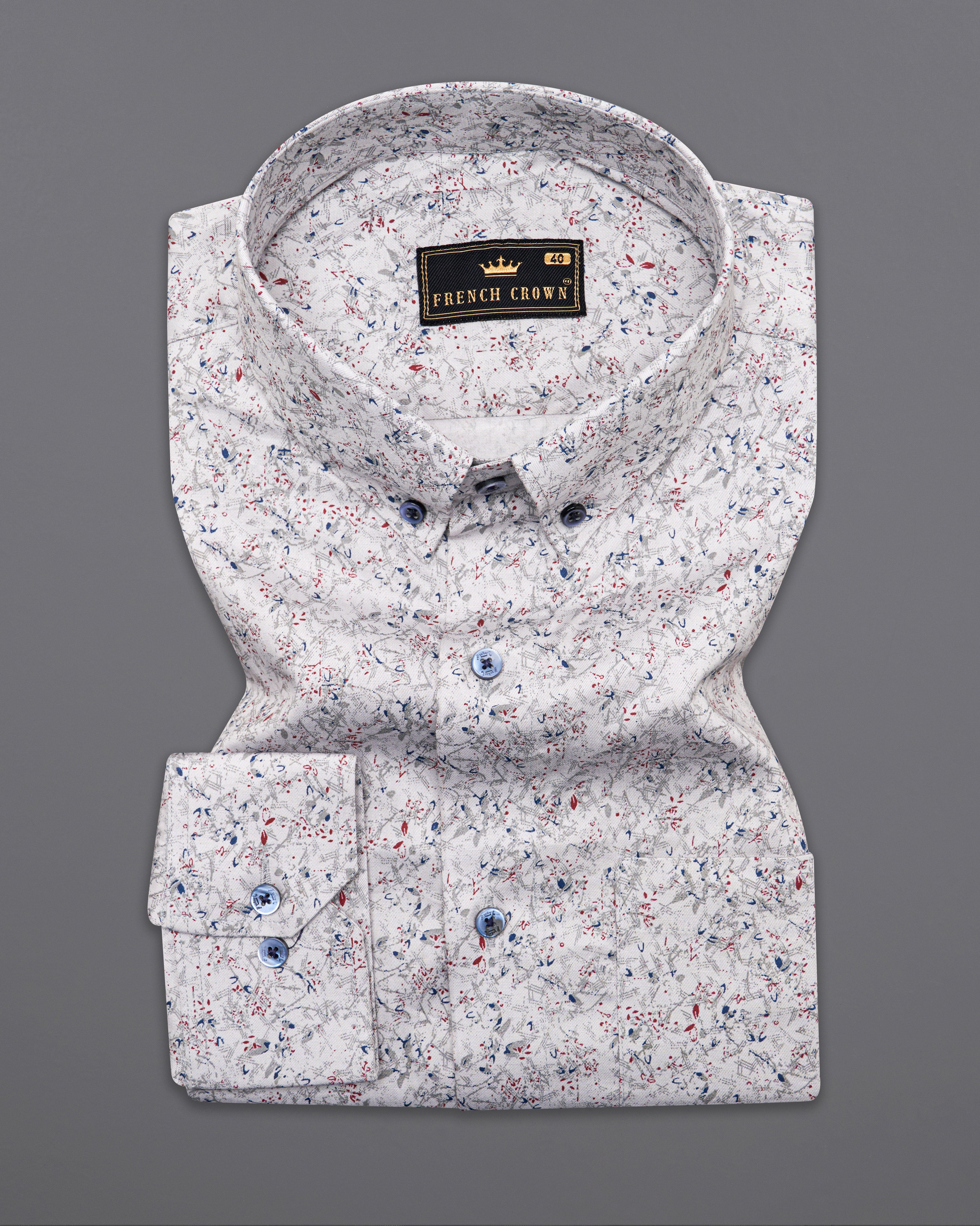 White and Downriver Blue Colour Sprint Printed Twill Premium Cotton Shirt