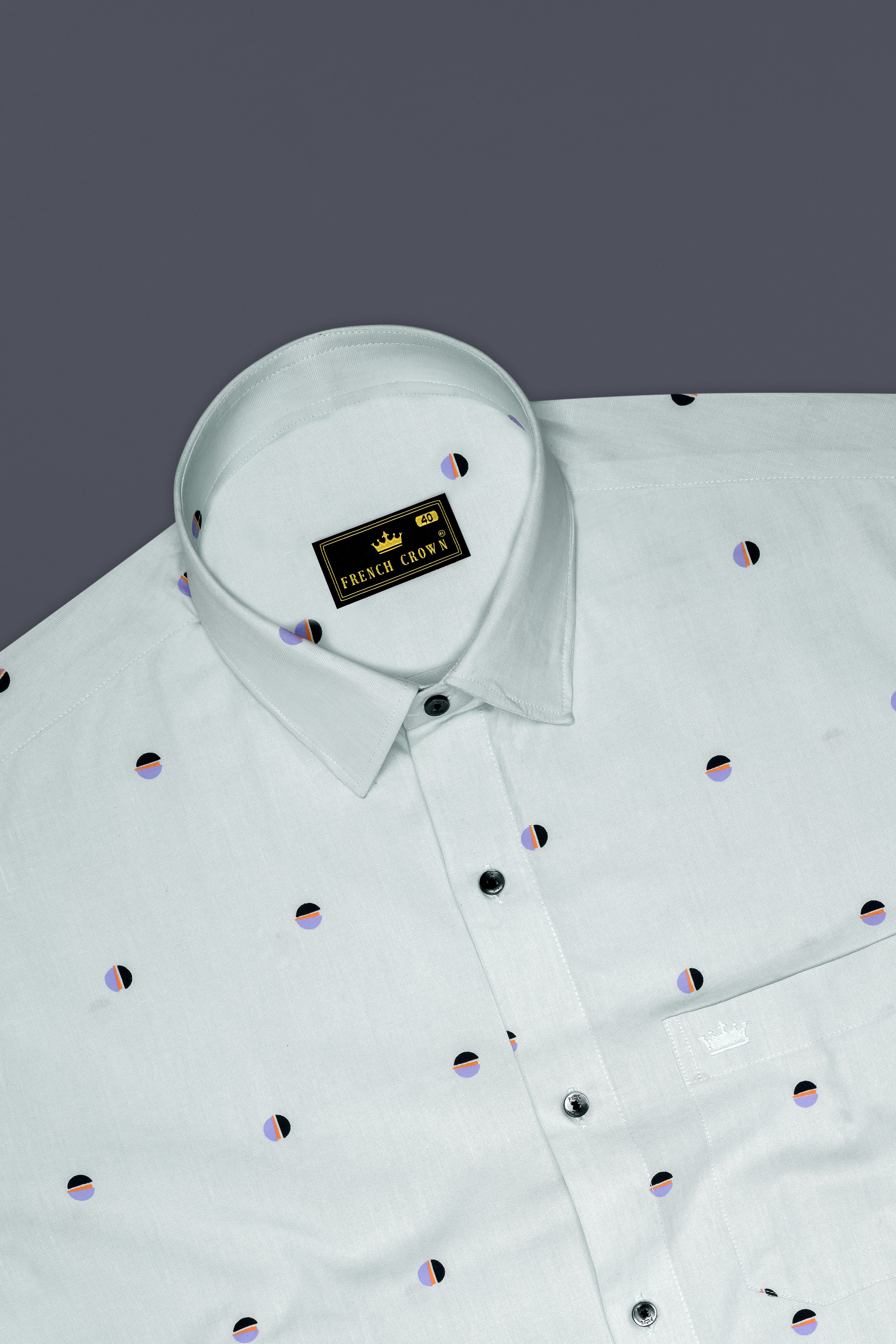 Polar Green and Amethyst Violet Circle Printed Premium Cotton Shirt