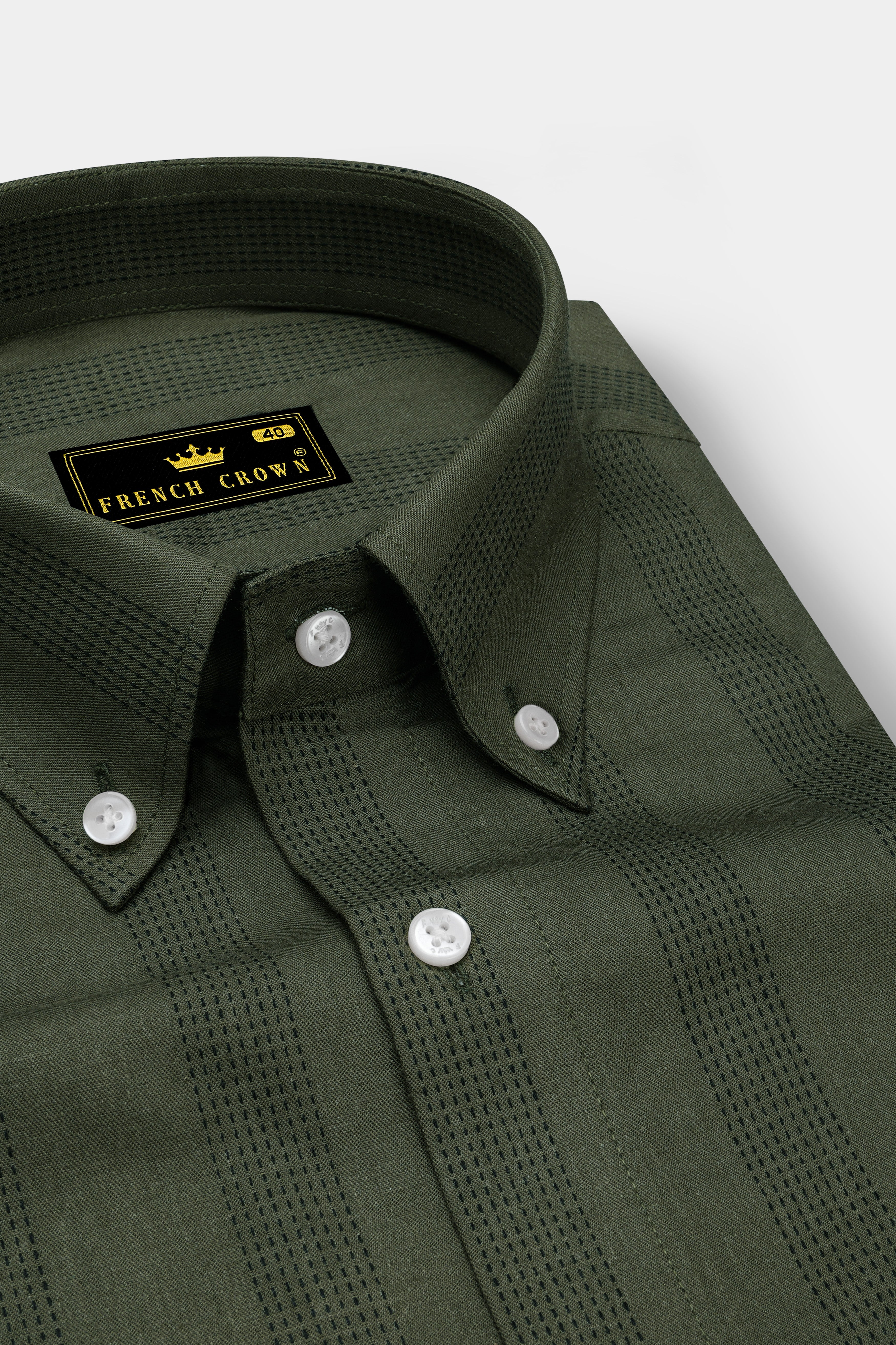 Kelp Green with Black Implied Lined Twill Premium Cotton Shirt