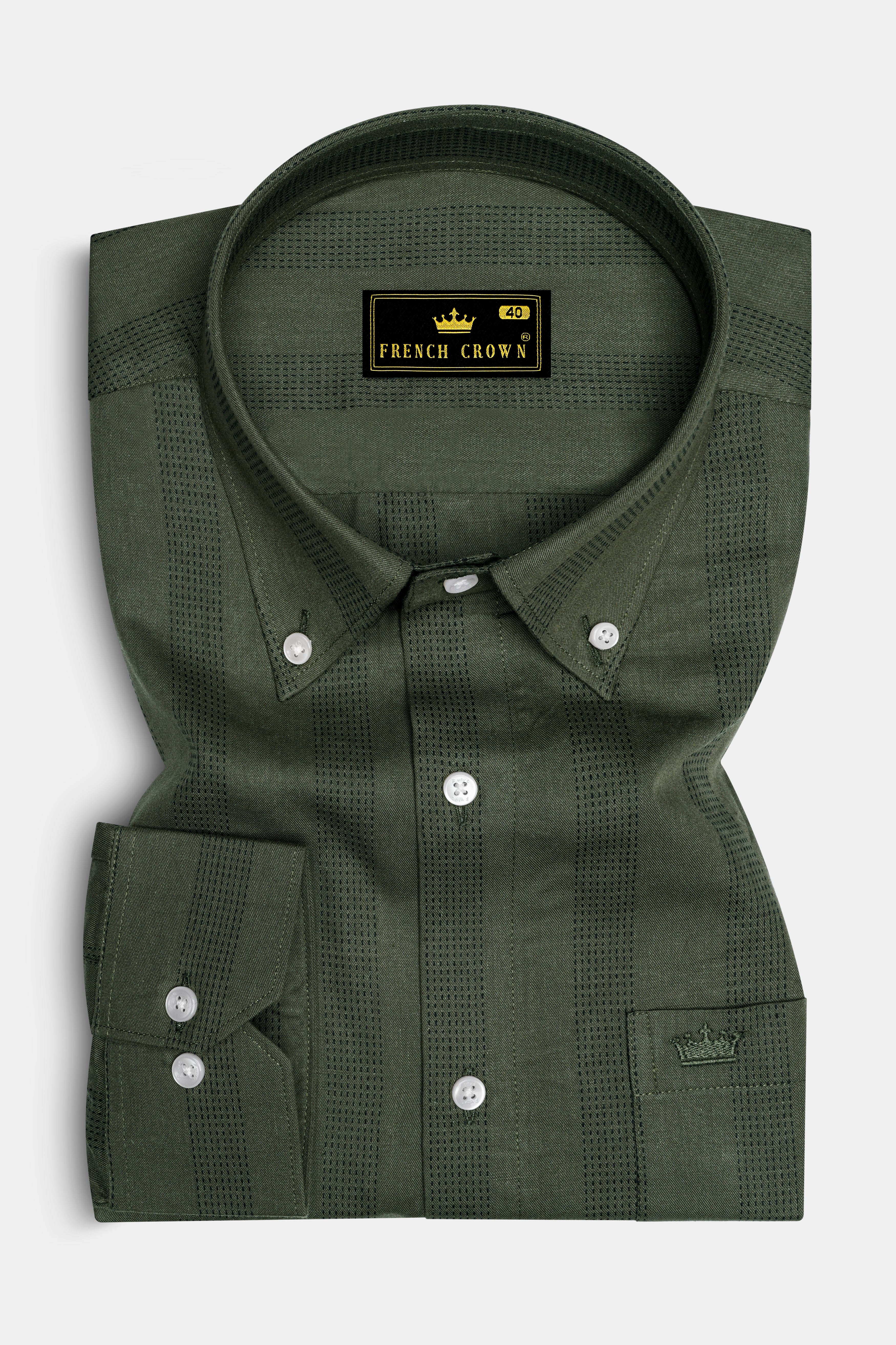 Kelp Green with Black Implied Lined Twill Premium Cotton Shirt