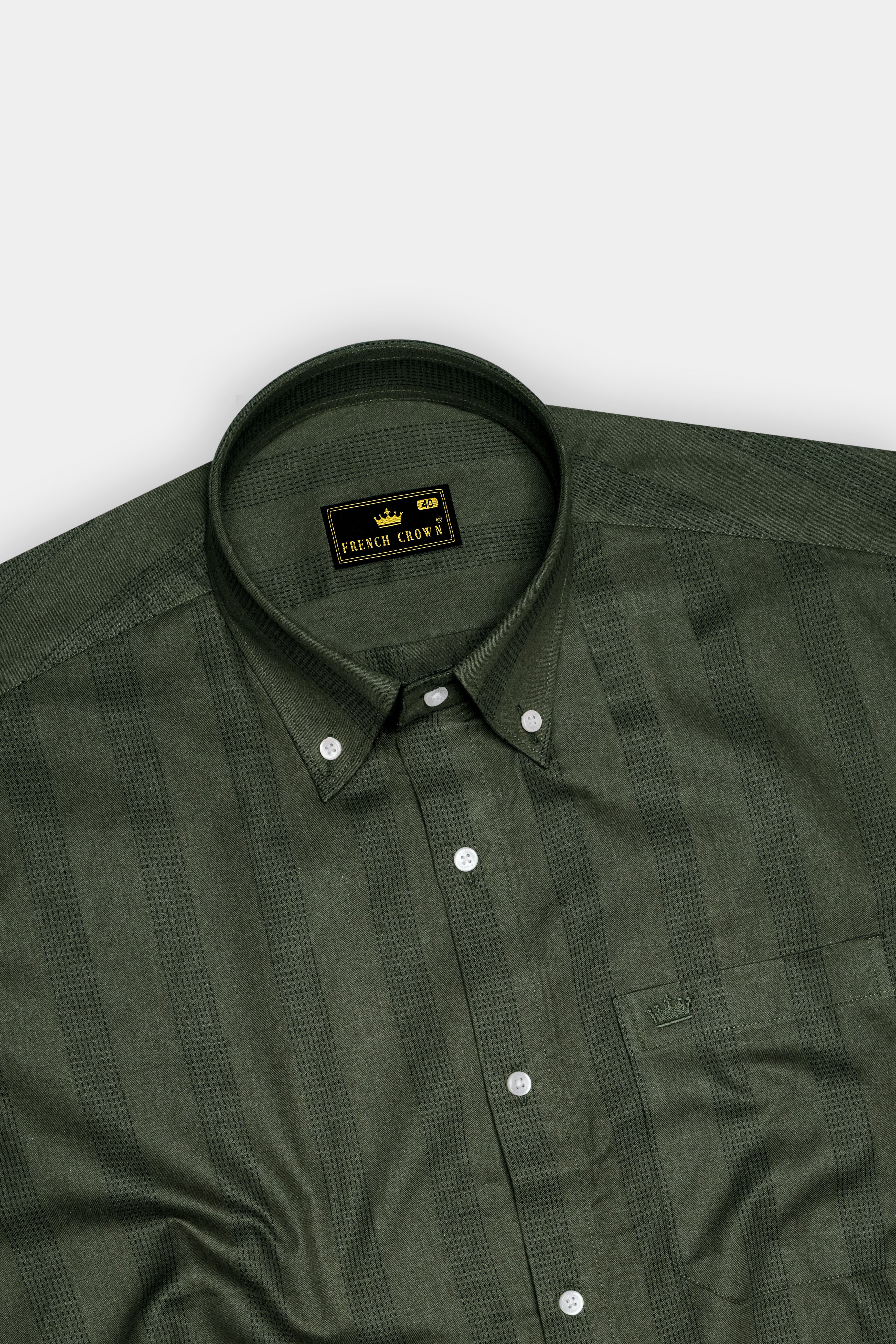Kelp Green with Black Implied Lined Twill Premium Cotton Shirt